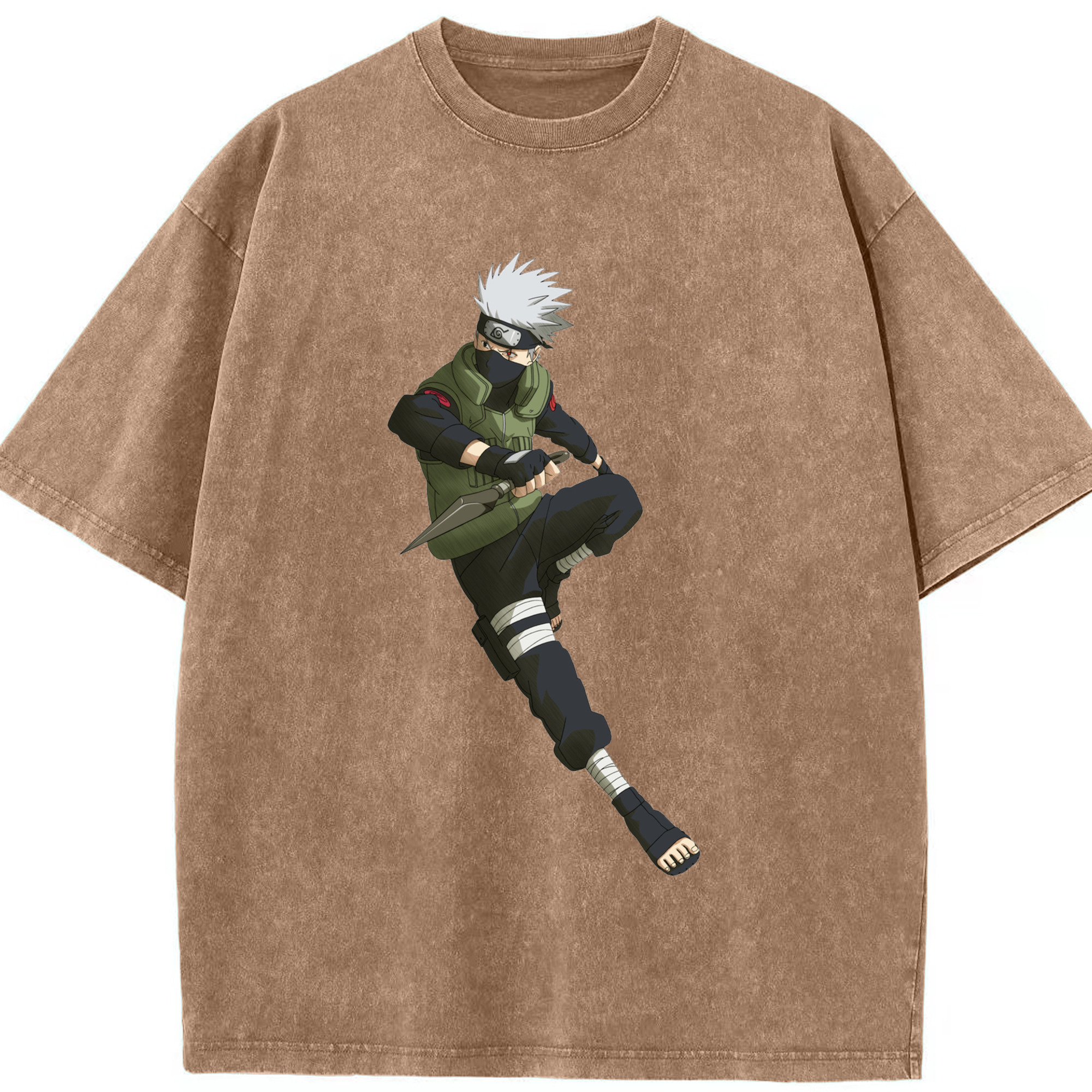 （画像用） NARUTO -ナルト- はたけ カカシ Hatake Kakashi 綿100% ヴィンテージ風 半袖Tシャツ（フロントプリント）