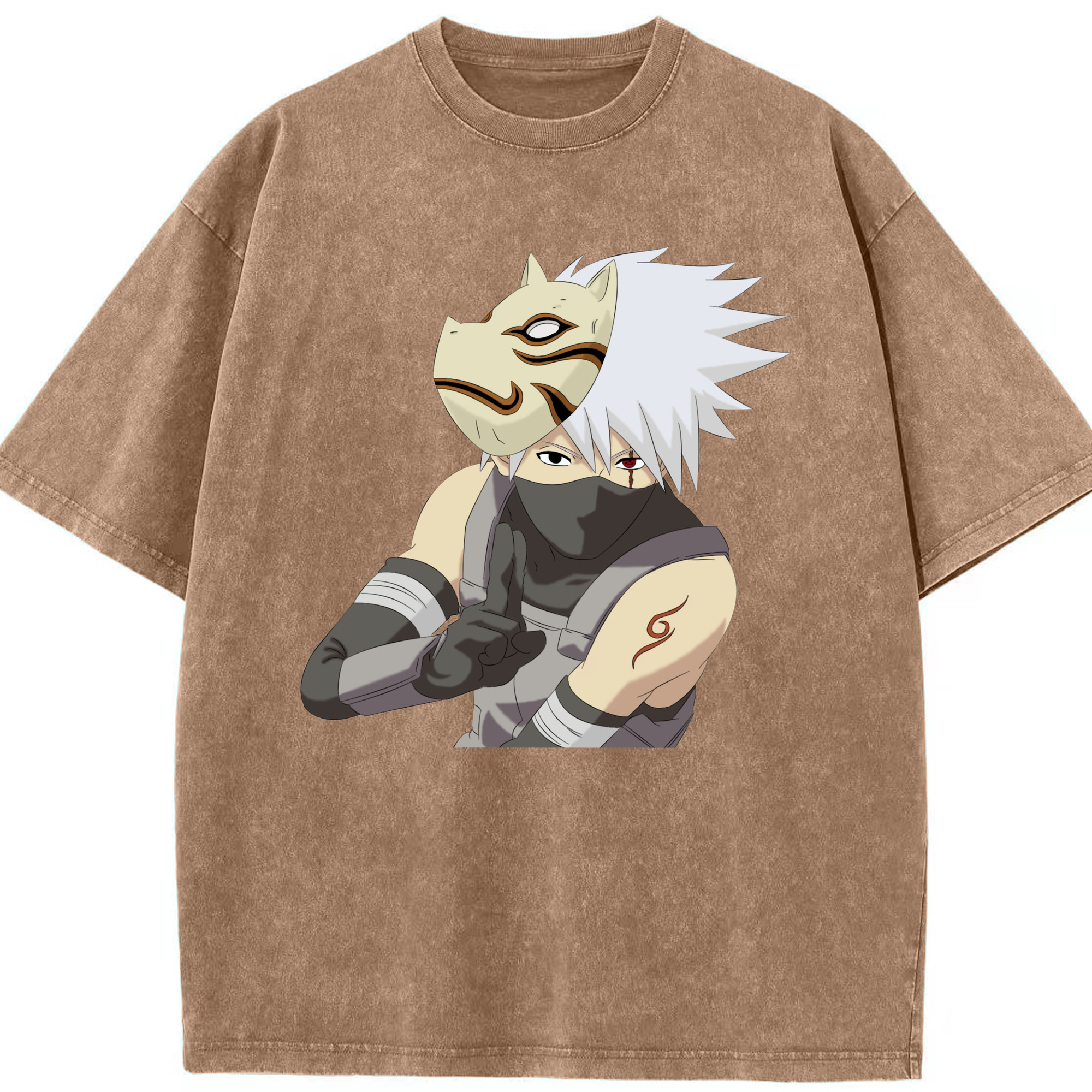 （画像用） NARUTO -ナルト- はたけ カカシ Hatake Kakashi 綿100% ヴィンテージ風 半袖Tシャツ（フロントプリント）