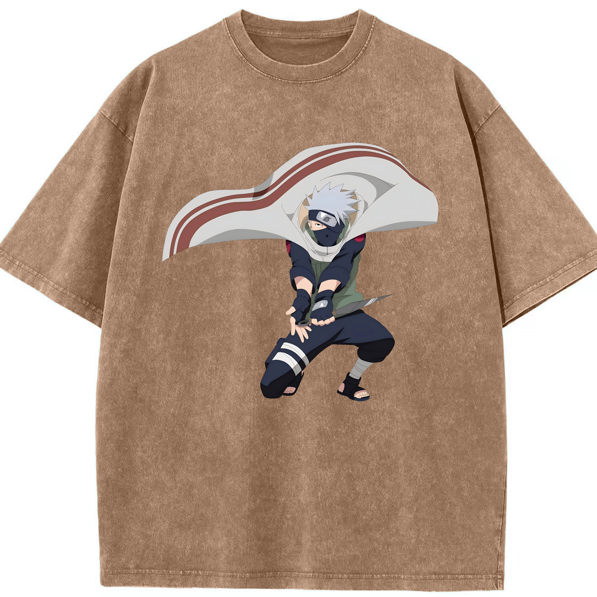 （画像用） NARUTO -ナルト- はたけ カカシ Hatake Kakashi 綿100% ヴィンテージ風 半袖Tシャツ（フロントプリント）