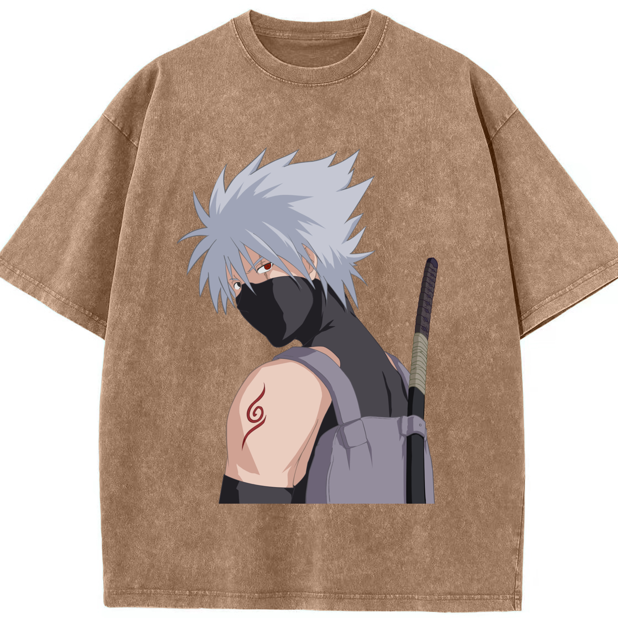（画像用） NARUTO -ナルト- はたけ カカシ Hatake Kakashi 綿100% ヴィンテージ風 半袖Tシャツ（フロントプリント）