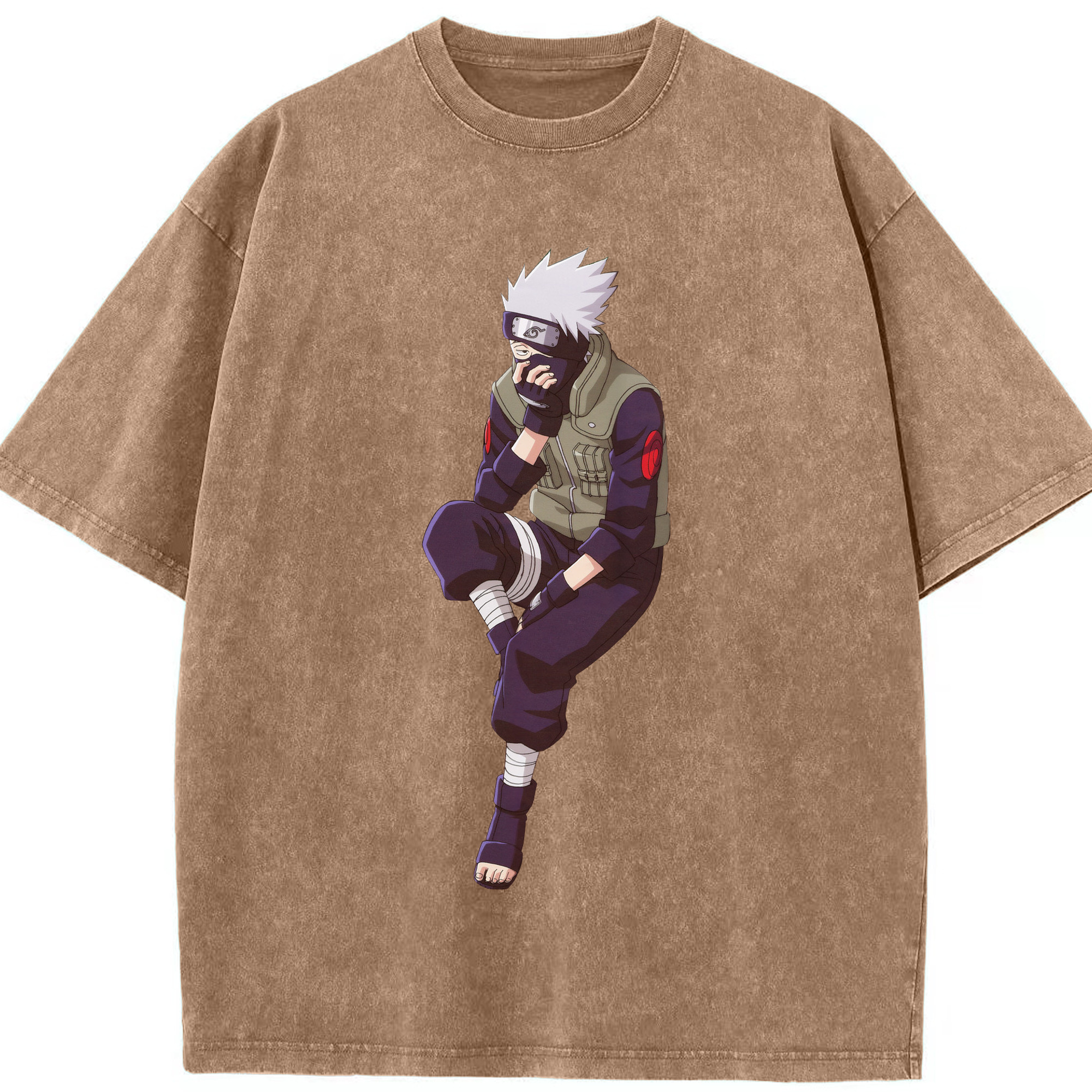 （画像用） NARUTO -ナルト- はたけ カカシ Hatake Kakashi 綿100% ヴィンテージ風 半袖Tシャツ（フロントプリント）