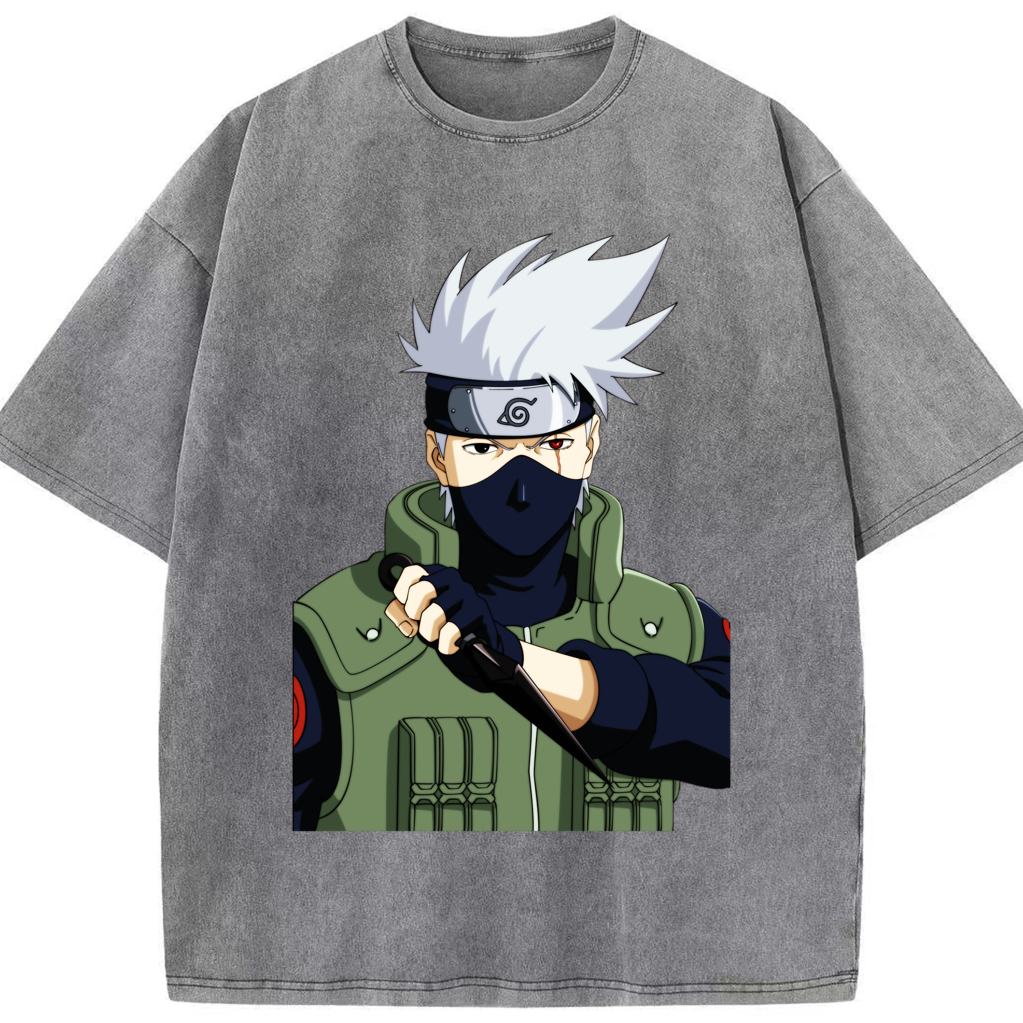 （画像用） NARUTO -ナルト- はたけ カカシ Hatake Kakashi 綿100% ヴィンテージ風 半袖Tシャツ（フロントプリント）