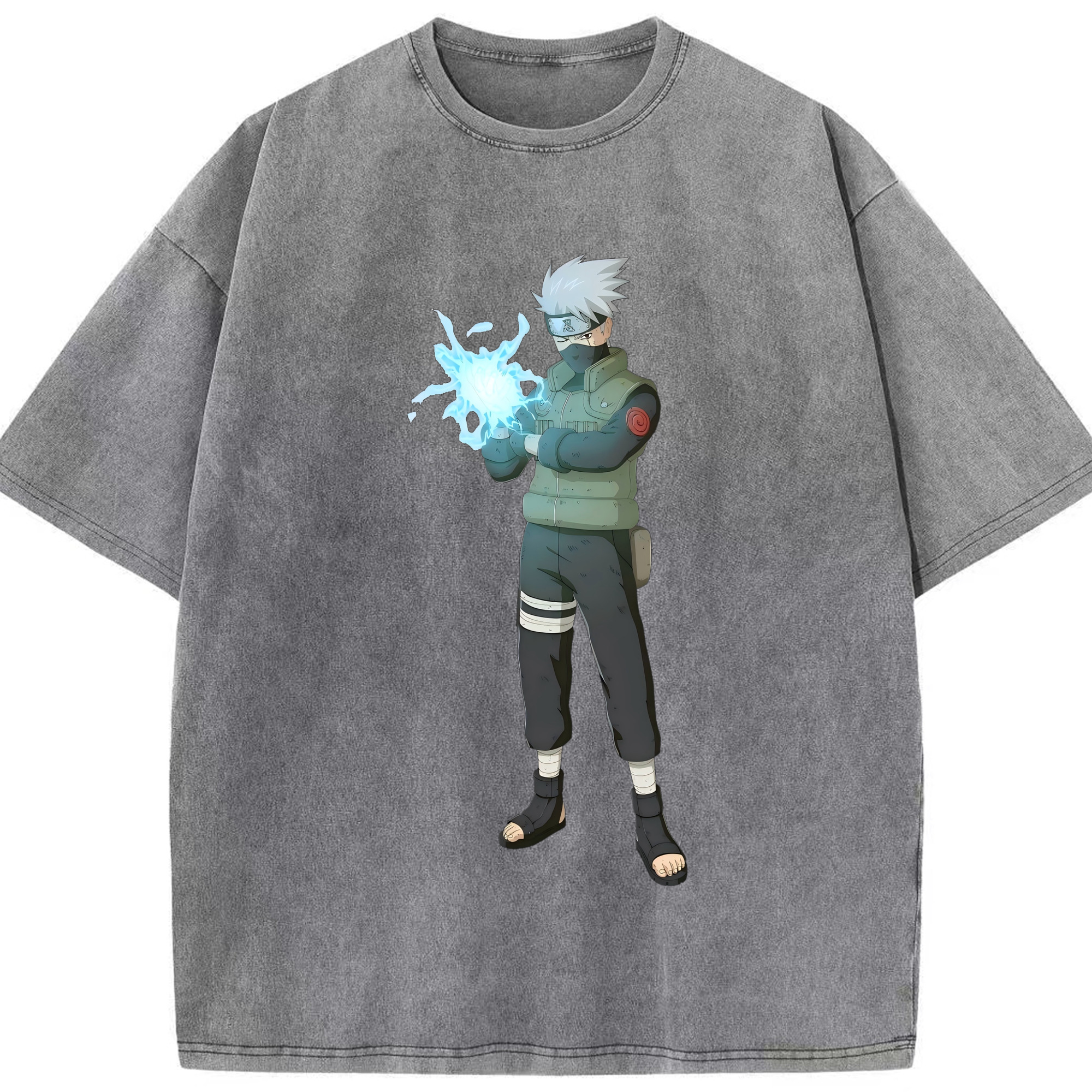 （画像用） NARUTO -ナルト- はたけ カカシ Hatake Kakashi 綿100% ヴィンテージ風 半袖Tシャツ（フロントプリント）