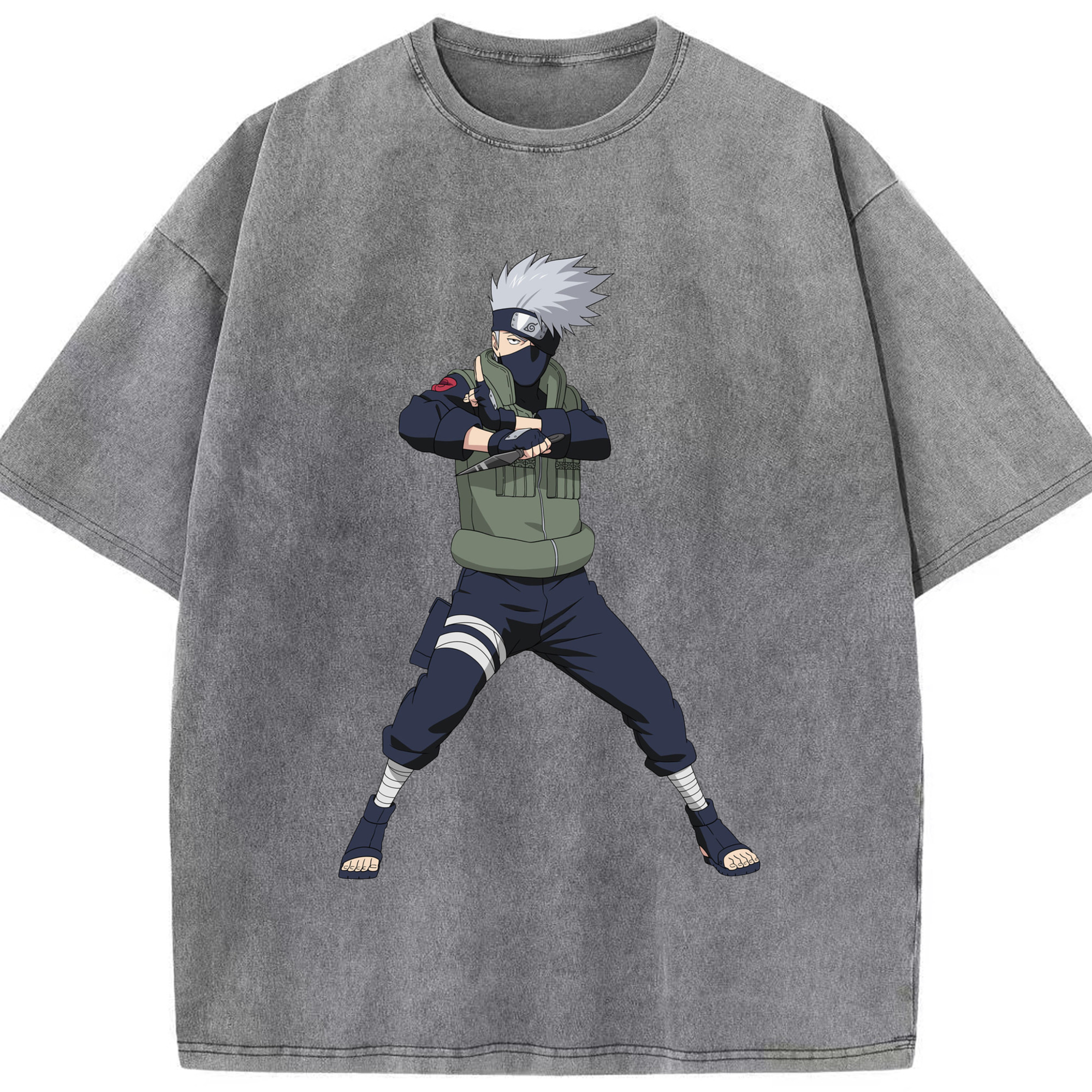 （画像用） NARUTO -ナルト- はたけ カカシ Hatake Kakashi 綿100% ヴィンテージ風 半袖Tシャツ（フロントプリント）