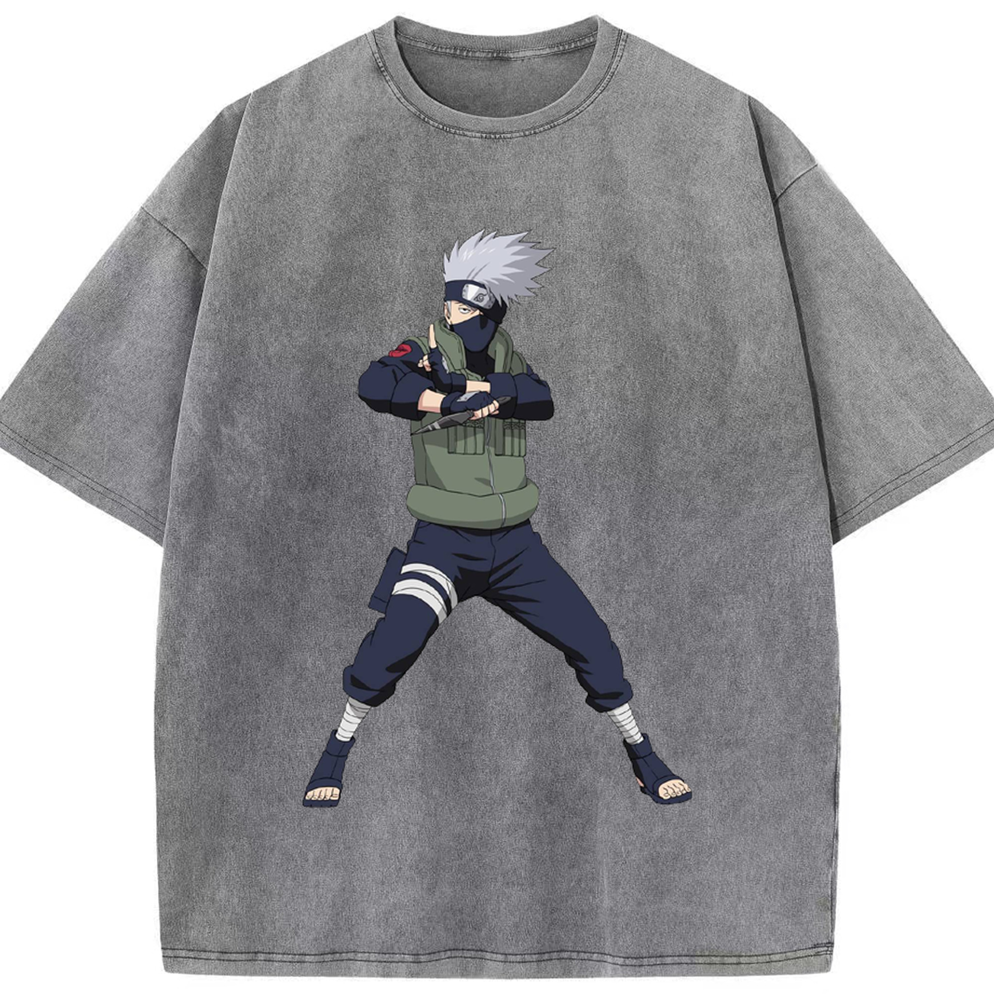 （画像用） NARUTO -ナルト- はたけ カカシ Hatake Kakashi 綿100% ヴィンテージ風 半袖Tシャツ（フロントプリント）
