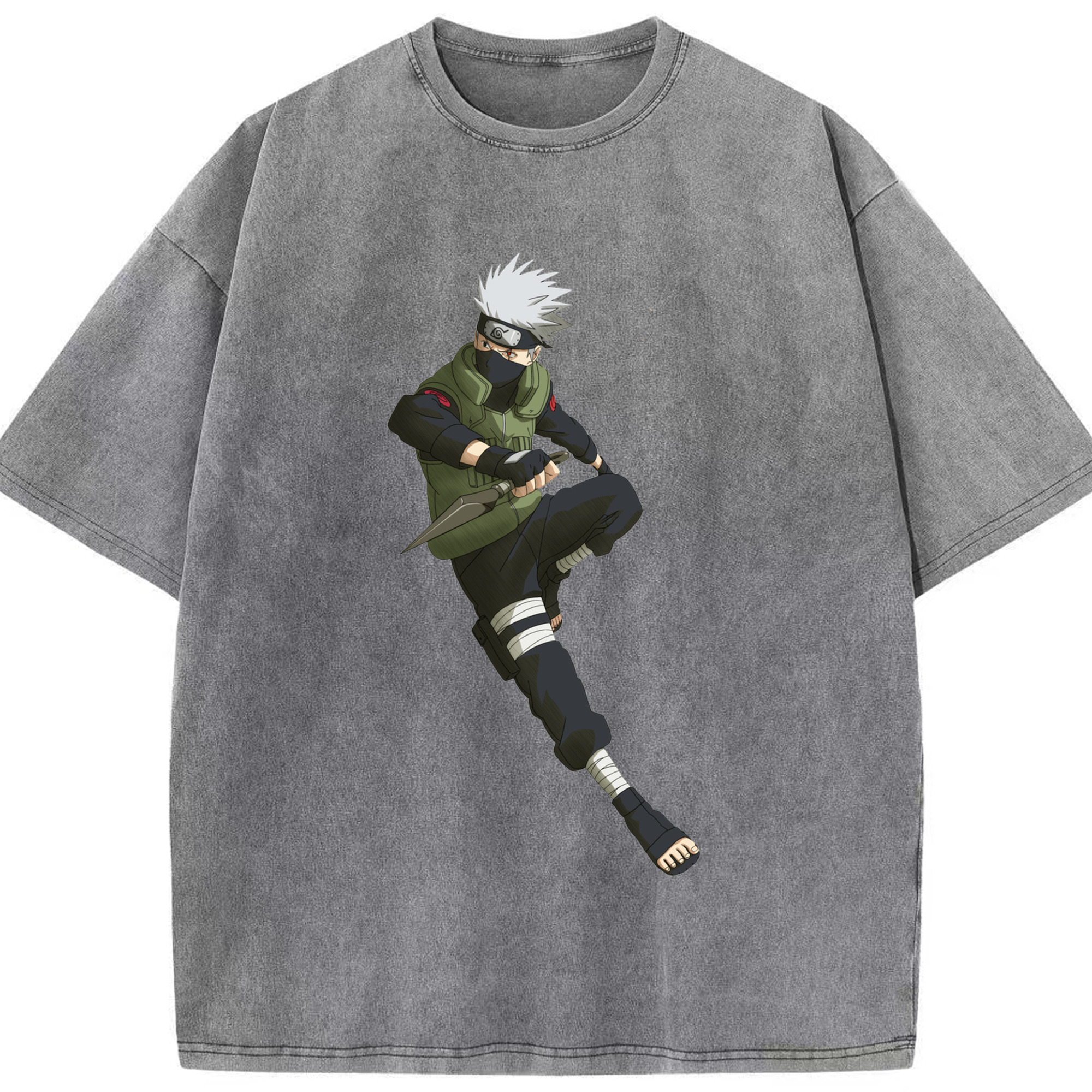 （画像用） NARUTO -ナルト- はたけ カカシ Hatake Kakashi 綿100% ヴィンテージ風 半袖Tシャツ（フロントプリント）