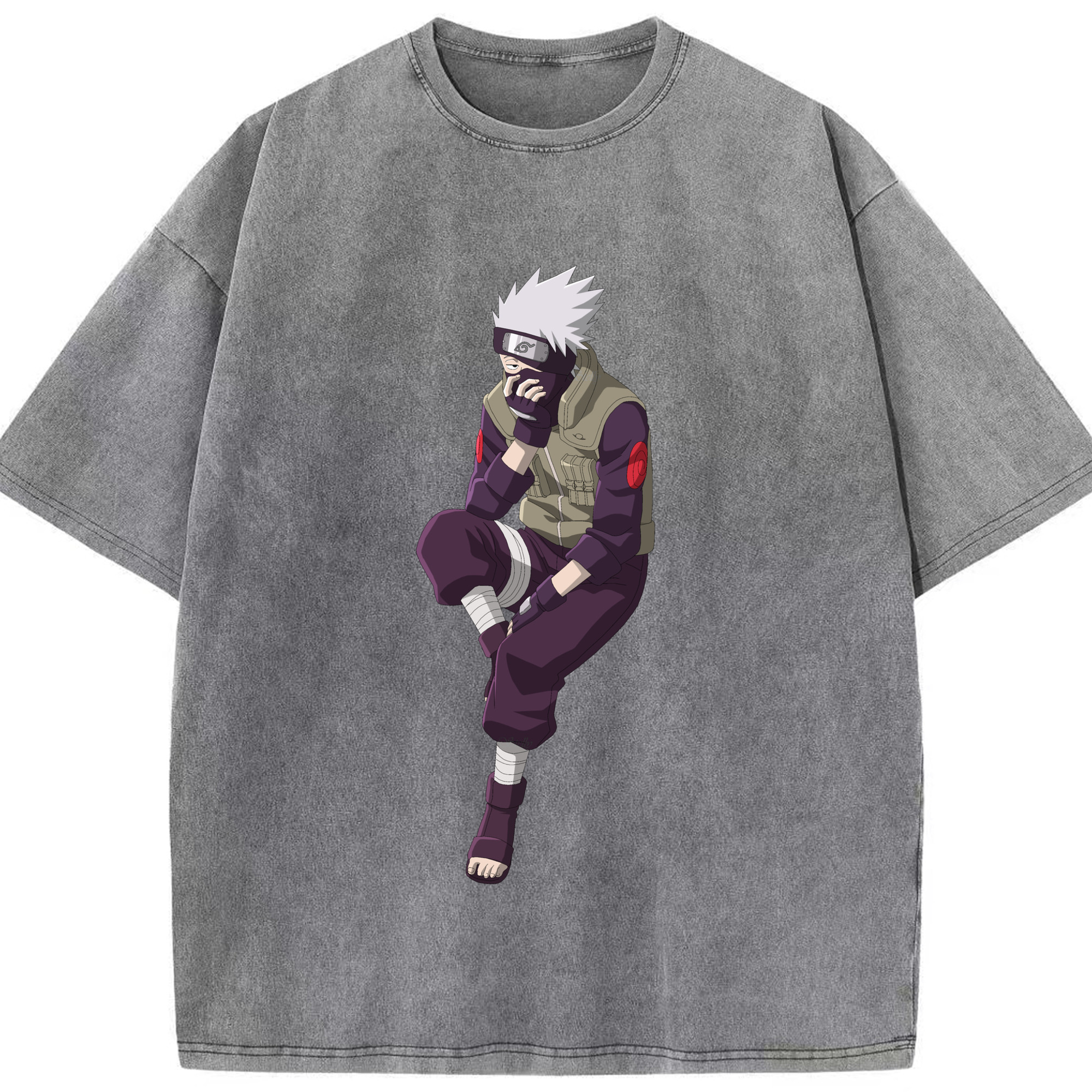 （画像用） NARUTO -ナルト- はたけ カカシ Hatake Kakashi 綿100% ヴィンテージ風 半袖Tシャツ（フロントプリント）