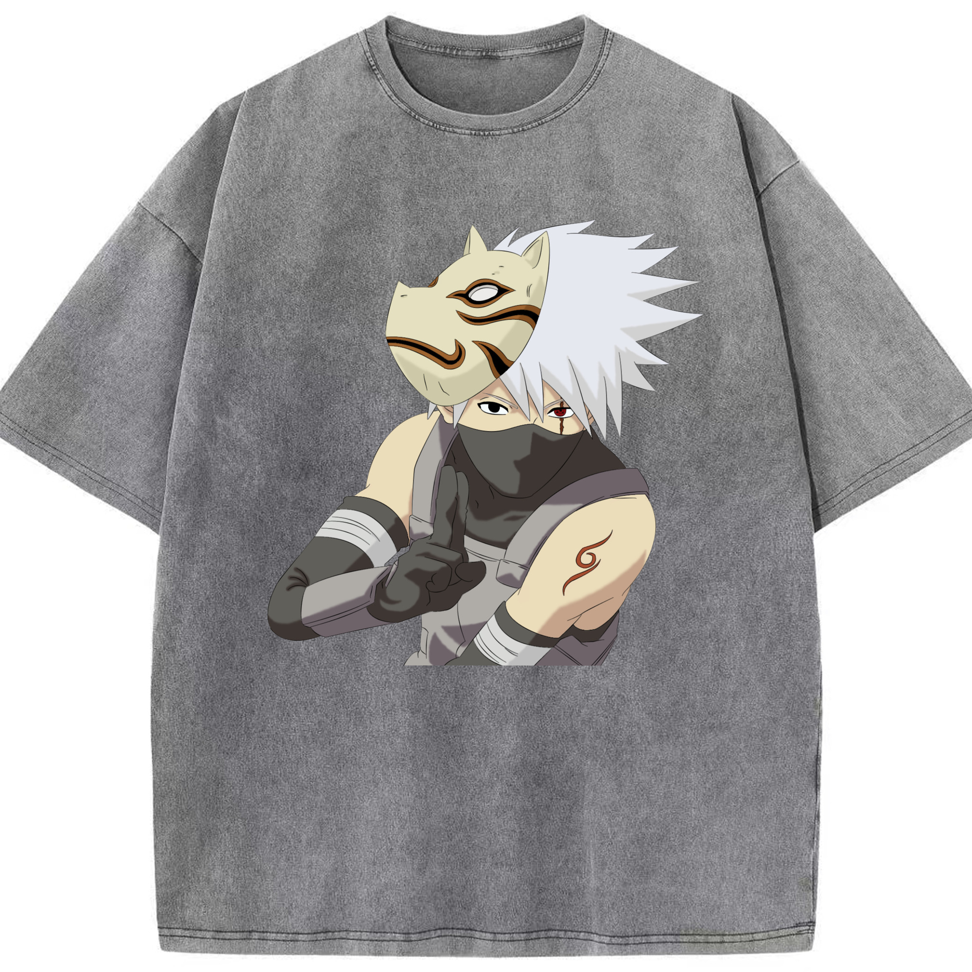 （画像用） NARUTO -ナルト- はたけ カカシ Hatake Kakashi 綿100% ヴィンテージ風 半袖Tシャツ（フロントプリント）