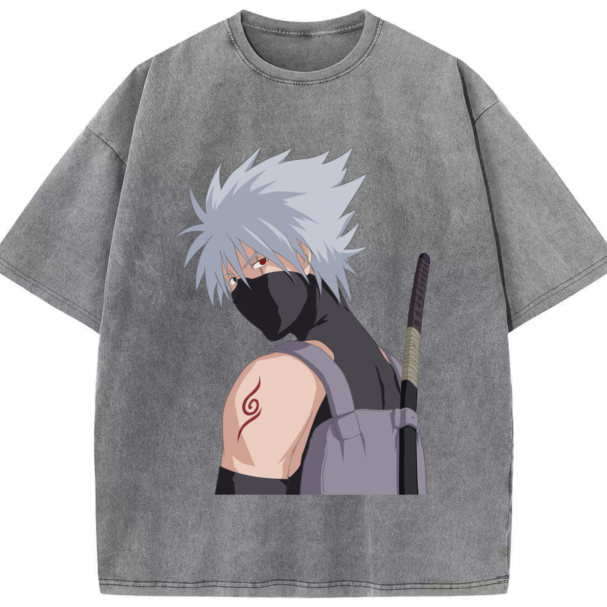 （画像用） NARUTO -ナルト- はたけ カカシ Hatake Kakashi 綿100% ヴィンテージ風 半袖Tシャツ（フロントプリント）