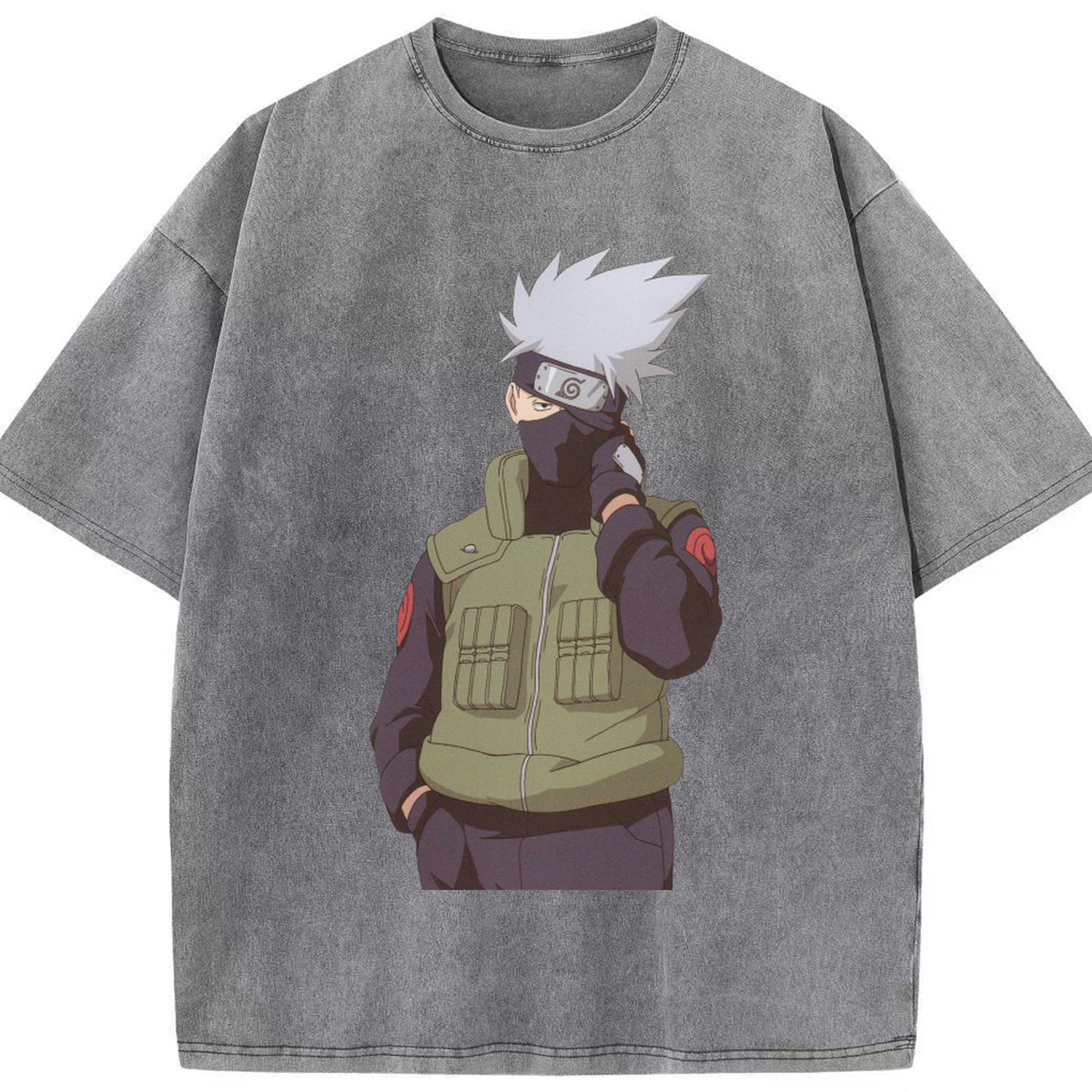 （画像用） NARUTO -ナルト- はたけ カカシ Hatake Kakashi 綿100% ヴィンテージ風 半袖Tシャツ（フロントプリント）