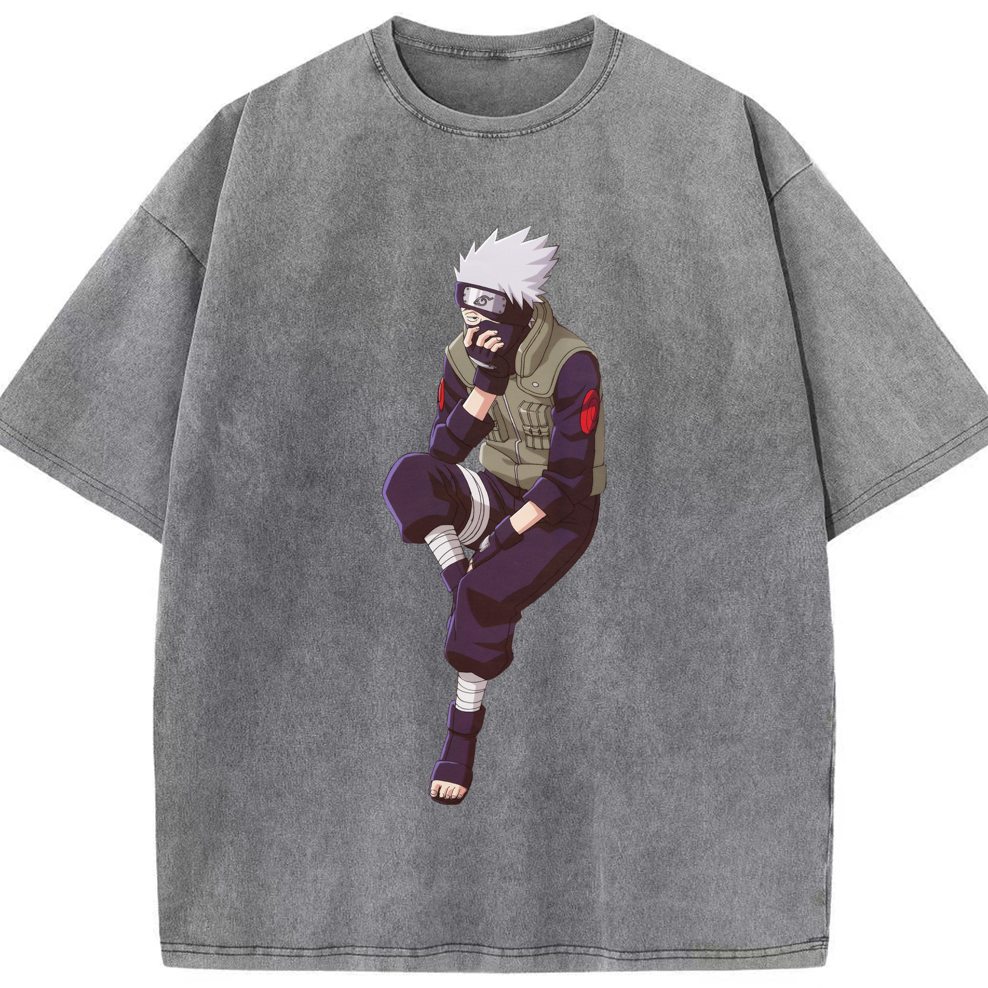 （画像用） NARUTO -ナルト- はたけ カカシ Hatake Kakashi 綿100% ヴィンテージ風 半袖Tシャツ（フロントプリント）