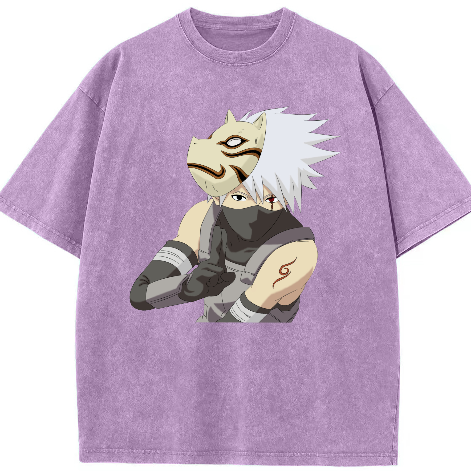 （画像用） NARUTO -ナルト- はたけ カカシ Hatake Kakashi 綿100% ヴィンテージ風 半袖Tシャツ（フロントプリント）
