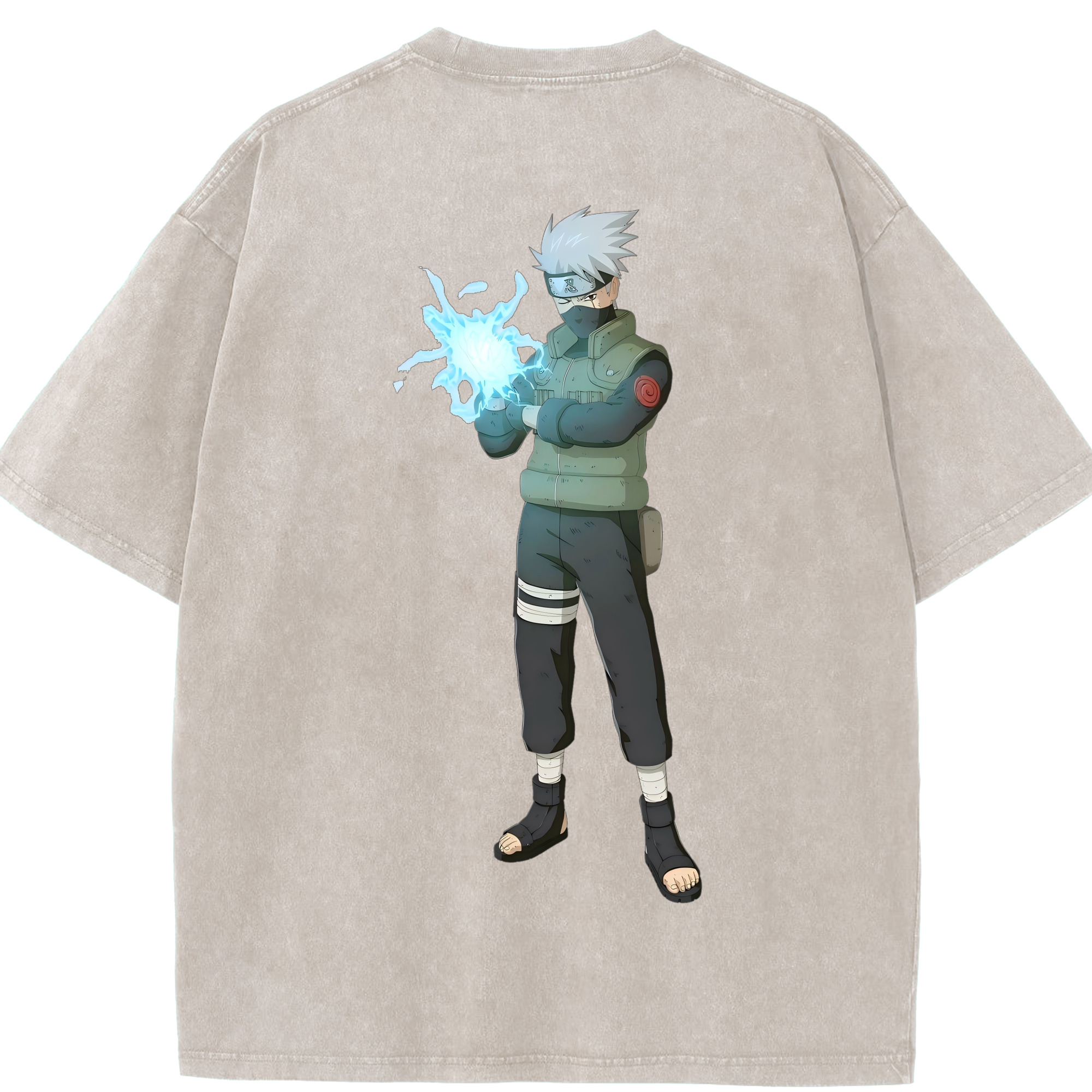 （画像用） NARUTO -ナルト- はたけ カカシ Hatake Kakashi 綿100% ヴィンテージ風 半袖Tシャツ（背面プリント）
