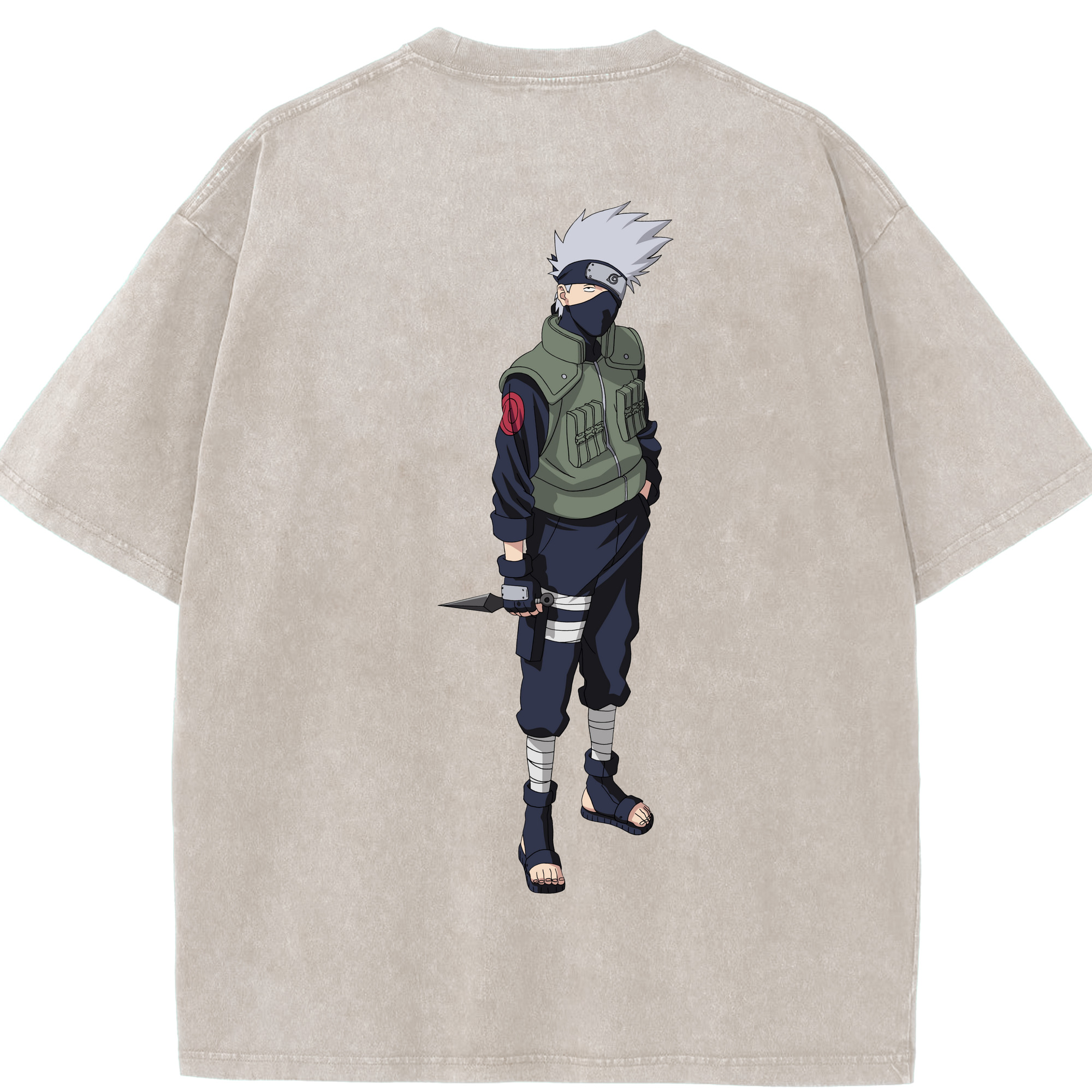 （画像用） NARUTO -ナルト- はたけ カカシ Hatake Kakashi 綿100% ヴィンテージ風 半袖Tシャツ（背面プリント）