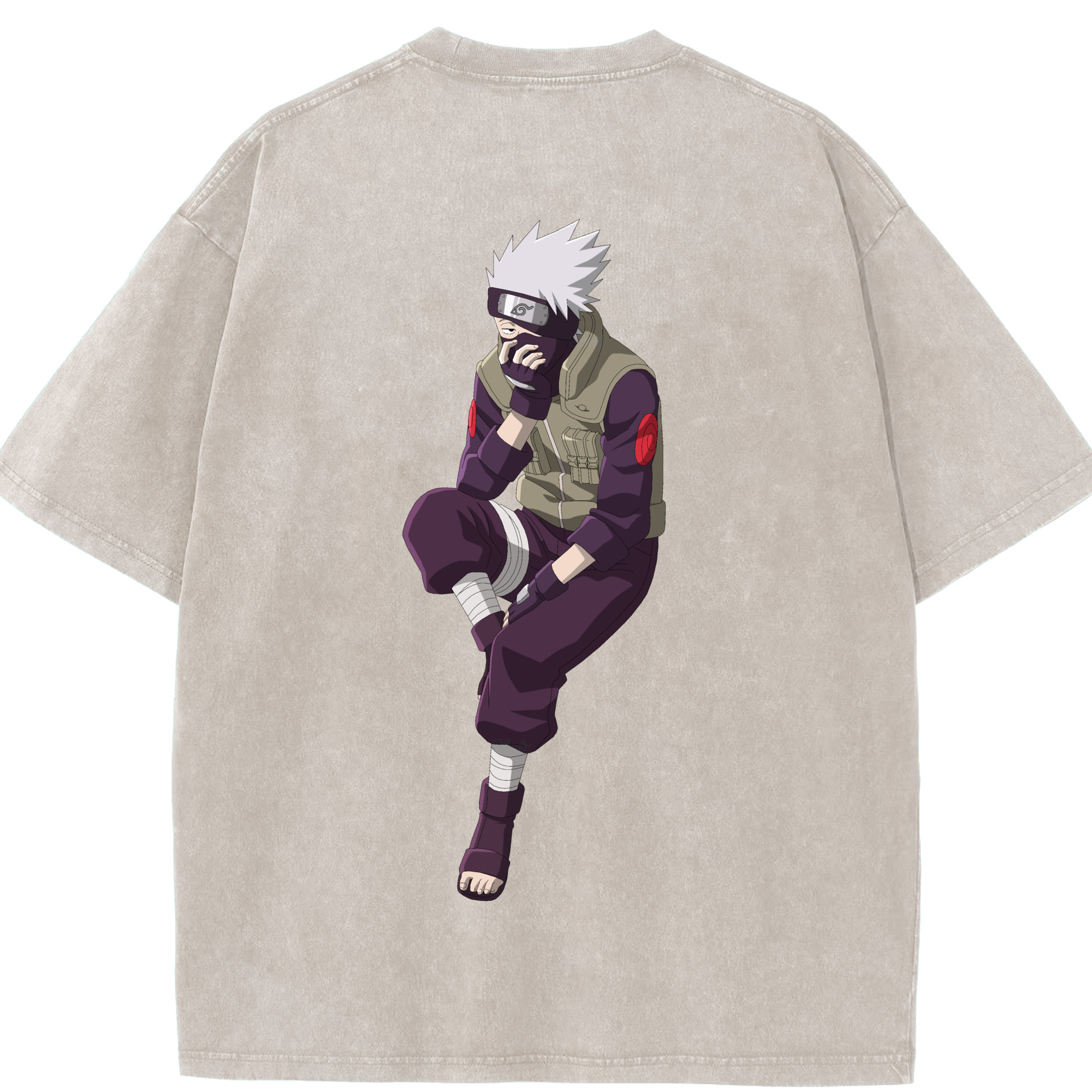（画像用） NARUTO -ナルト- はたけ カカシ Hatake Kakashi 綿100% ヴィンテージ風 半袖Tシャツ（背面プリント）