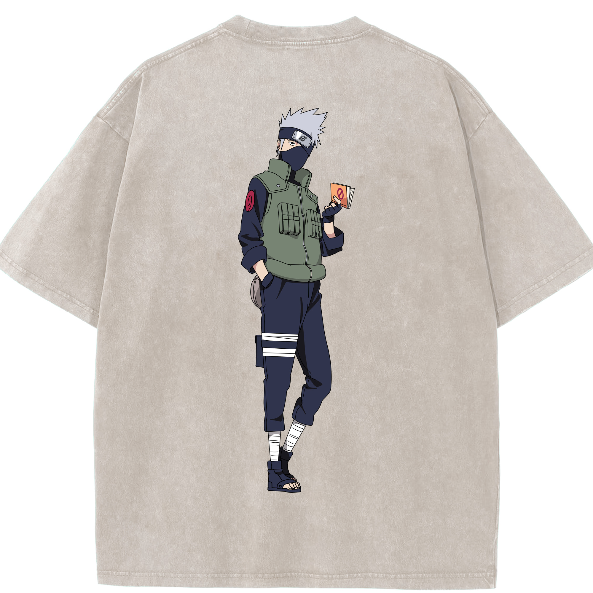 （画像用） NARUTO -ナルト- はたけ カカシ Hatake Kakashi 綿100% ヴィンテージ風 半袖Tシャツ（背面プリント）