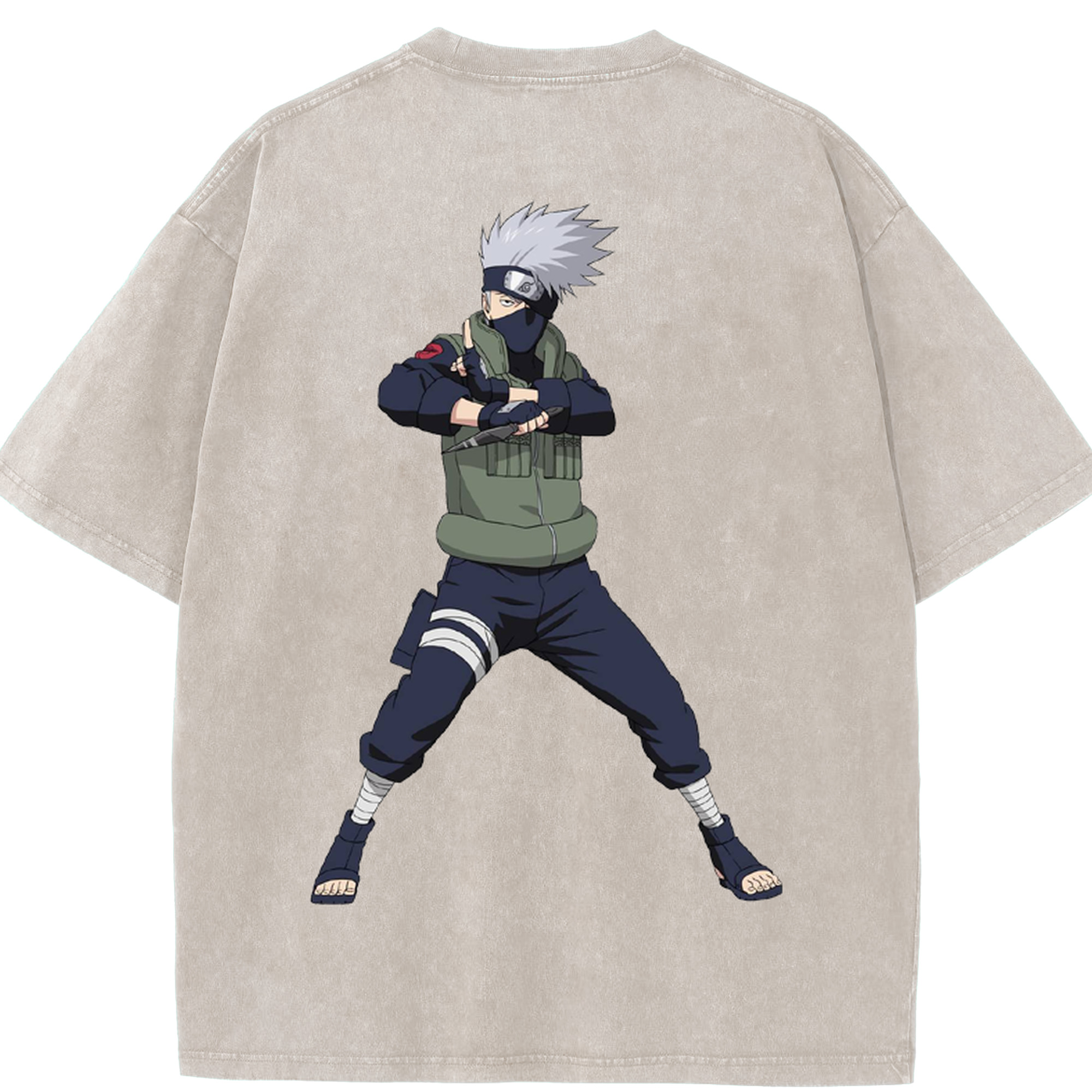 （画像用） NARUTO -ナルト- はたけ カカシ Hatake Kakashi 綿100% ヴィンテージ風 半袖Tシャツ（背面プリント）