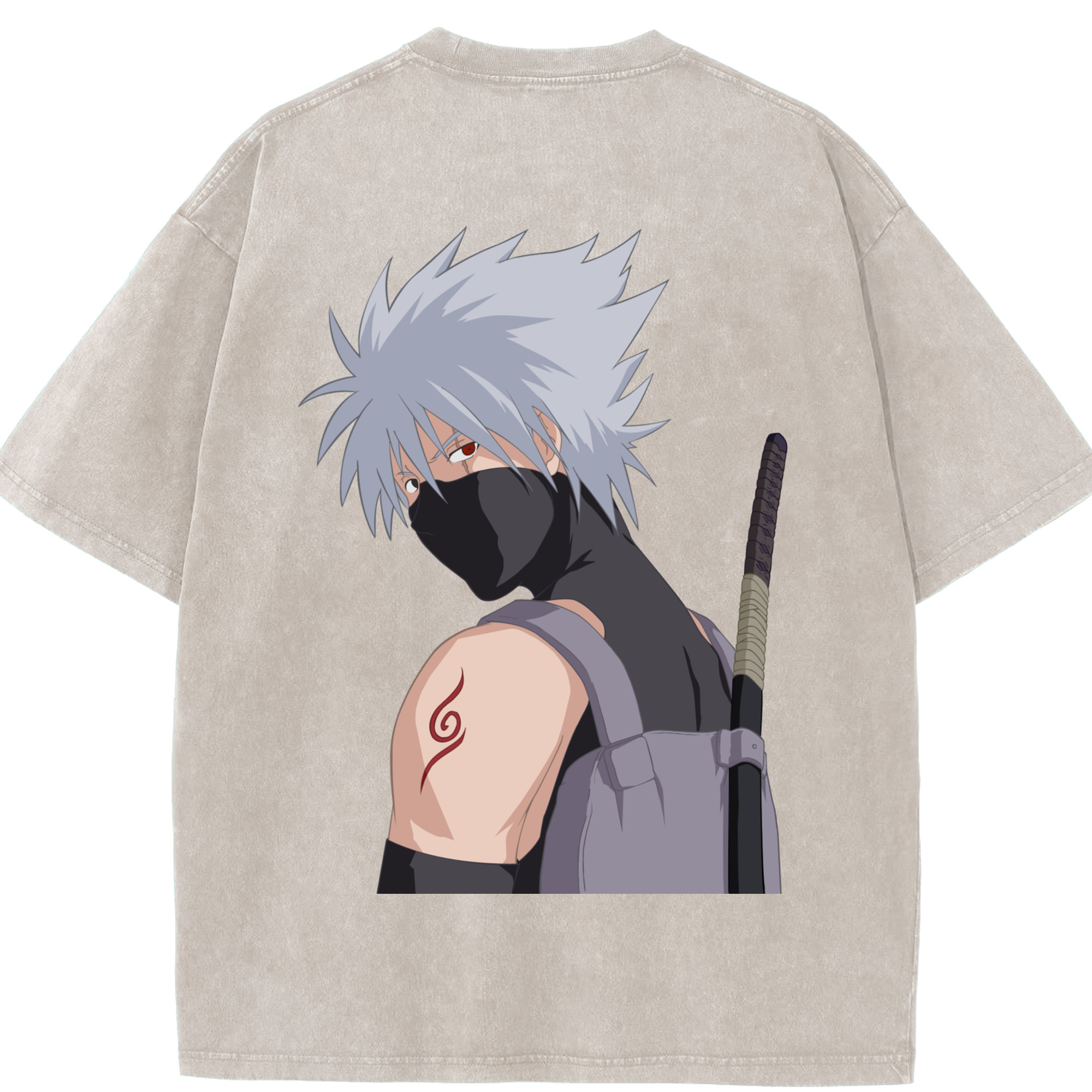（画像用） NARUTO -ナルト- はたけ カカシ Hatake Kakashi 綿100% ヴィンテージ風 半袖Tシャツ（背面プリント）
