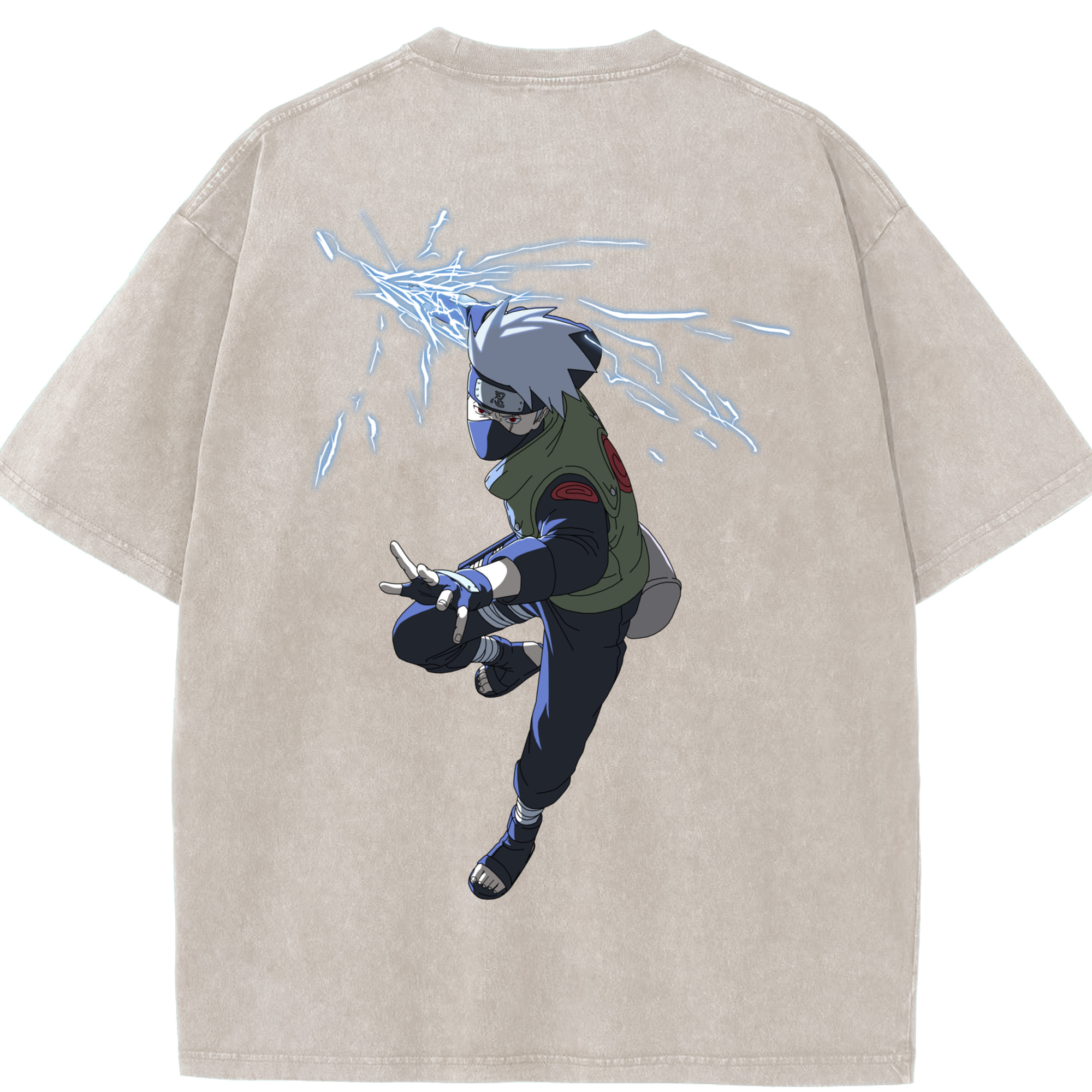 （画像用） NARUTO -ナルト- はたけ カカシ Hatake Kakashi 綿100% ヴィンテージ風 半袖Tシャツ（背面プリント）