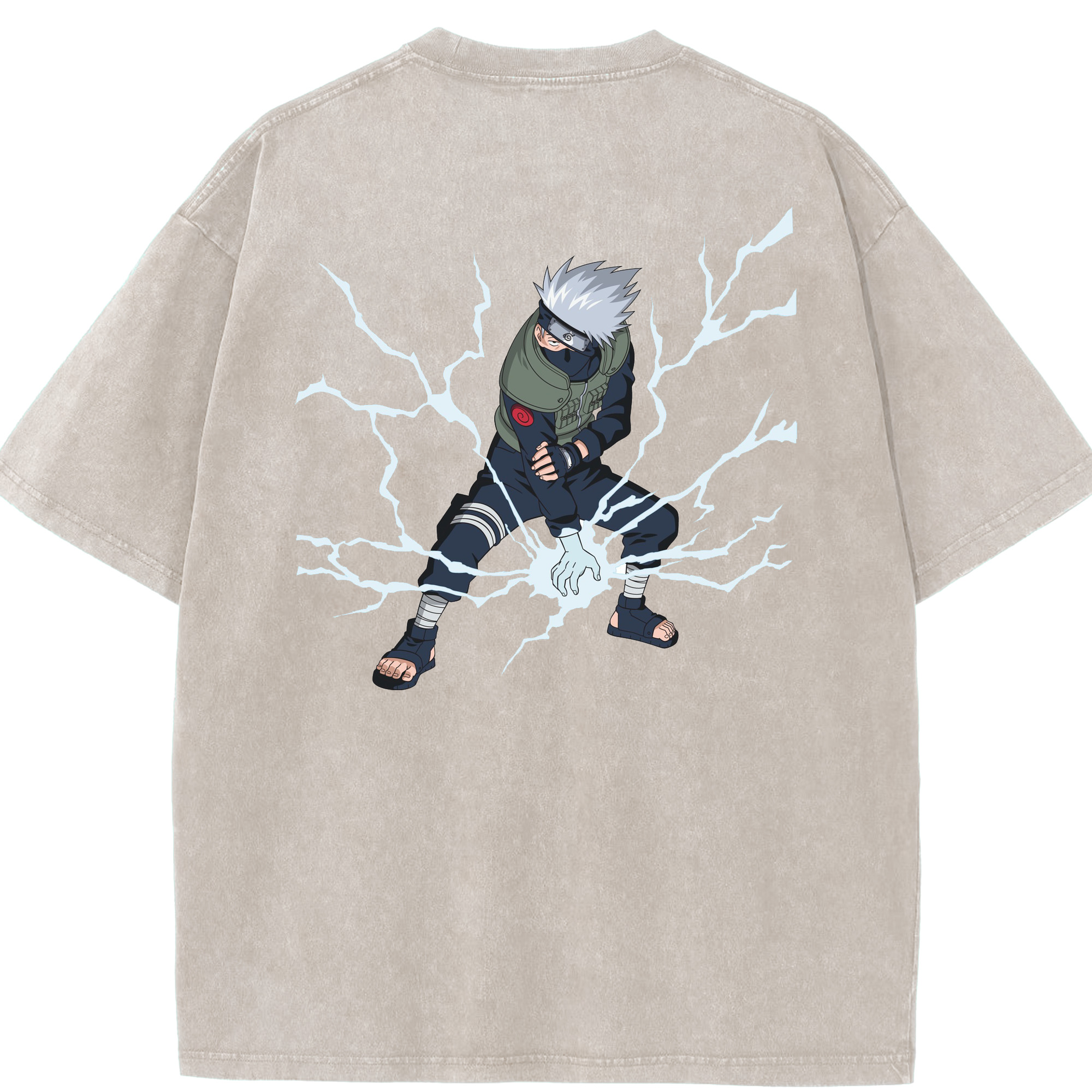 （画像用） NARUTO -ナルト- はたけ カカシ Hatake Kakashi 綿100% ヴィンテージ風 半袖Tシャツ（背面プリント）