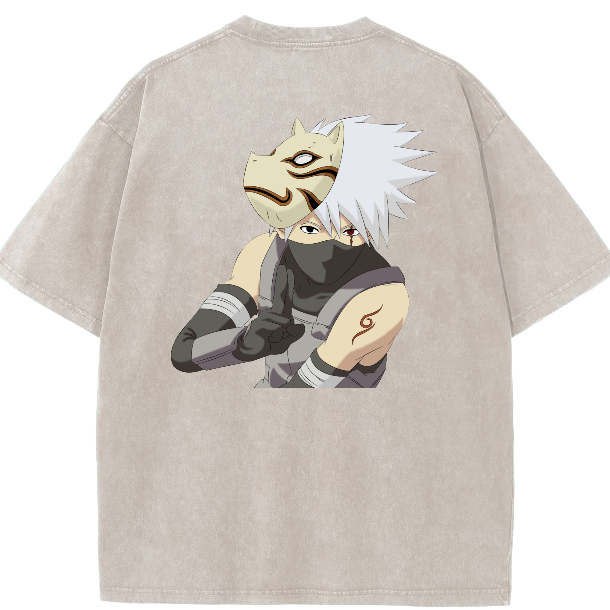 （画像用） NARUTO -ナルト- はたけ カカシ Hatake Kakashi 綿100% ヴィンテージ風 半袖Tシャツ（背面プリント）
