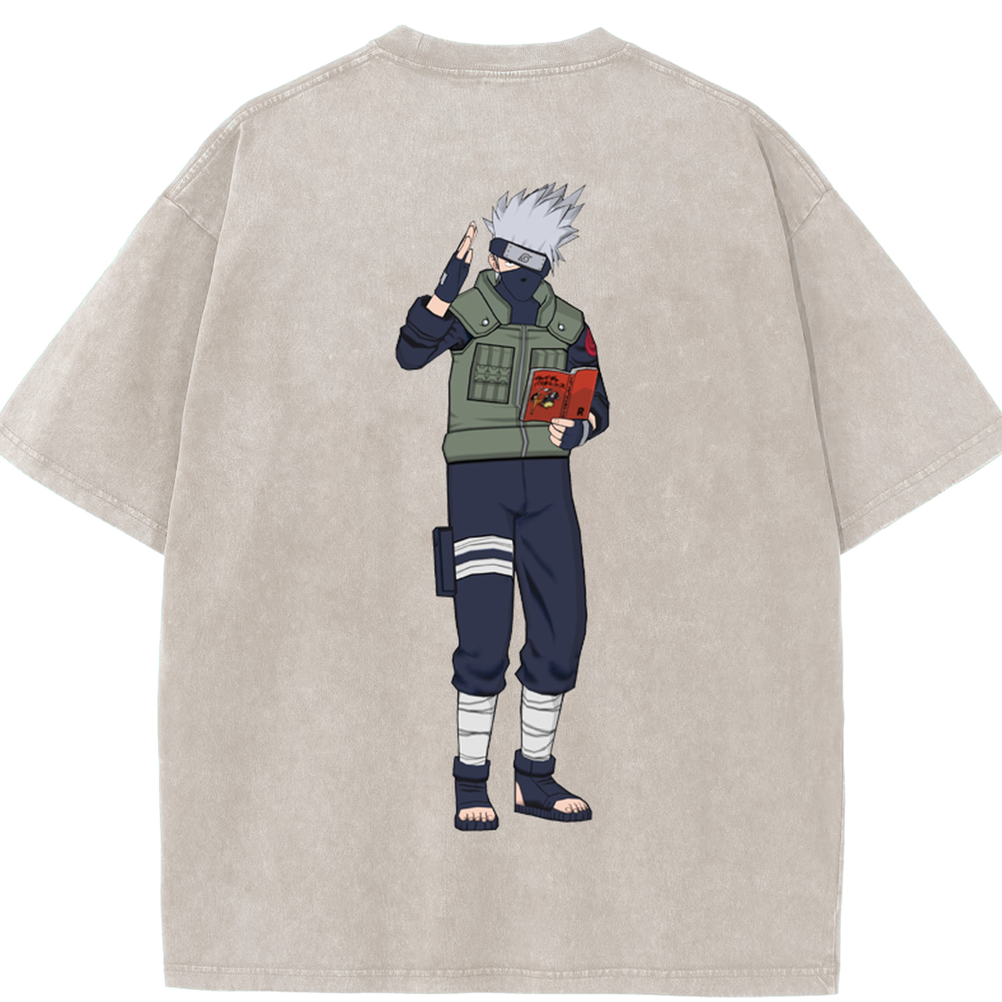 （画像用） NARUTO -ナルト- はたけ カカシ Hatake Kakashi 綿100% ヴィンテージ風 半袖Tシャツ（背面プリント）