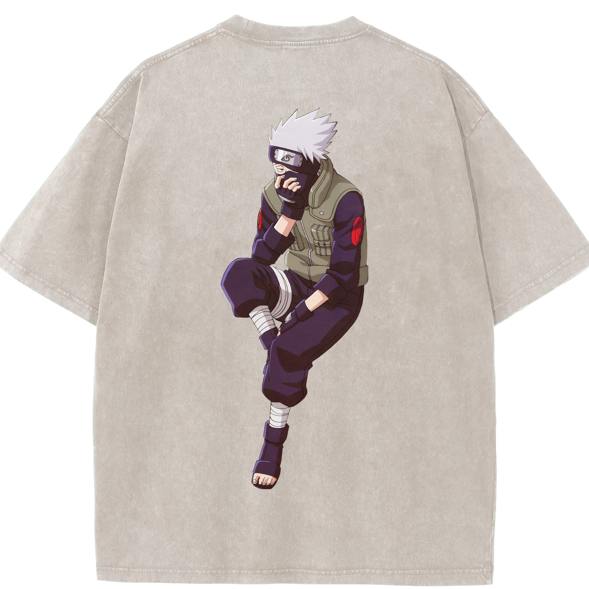 （画像用） NARUTO -ナルト- はたけ カカシ Hatake Kakashi 綿100% ヴィンテージ風 半袖Tシャツ（背面プリント）