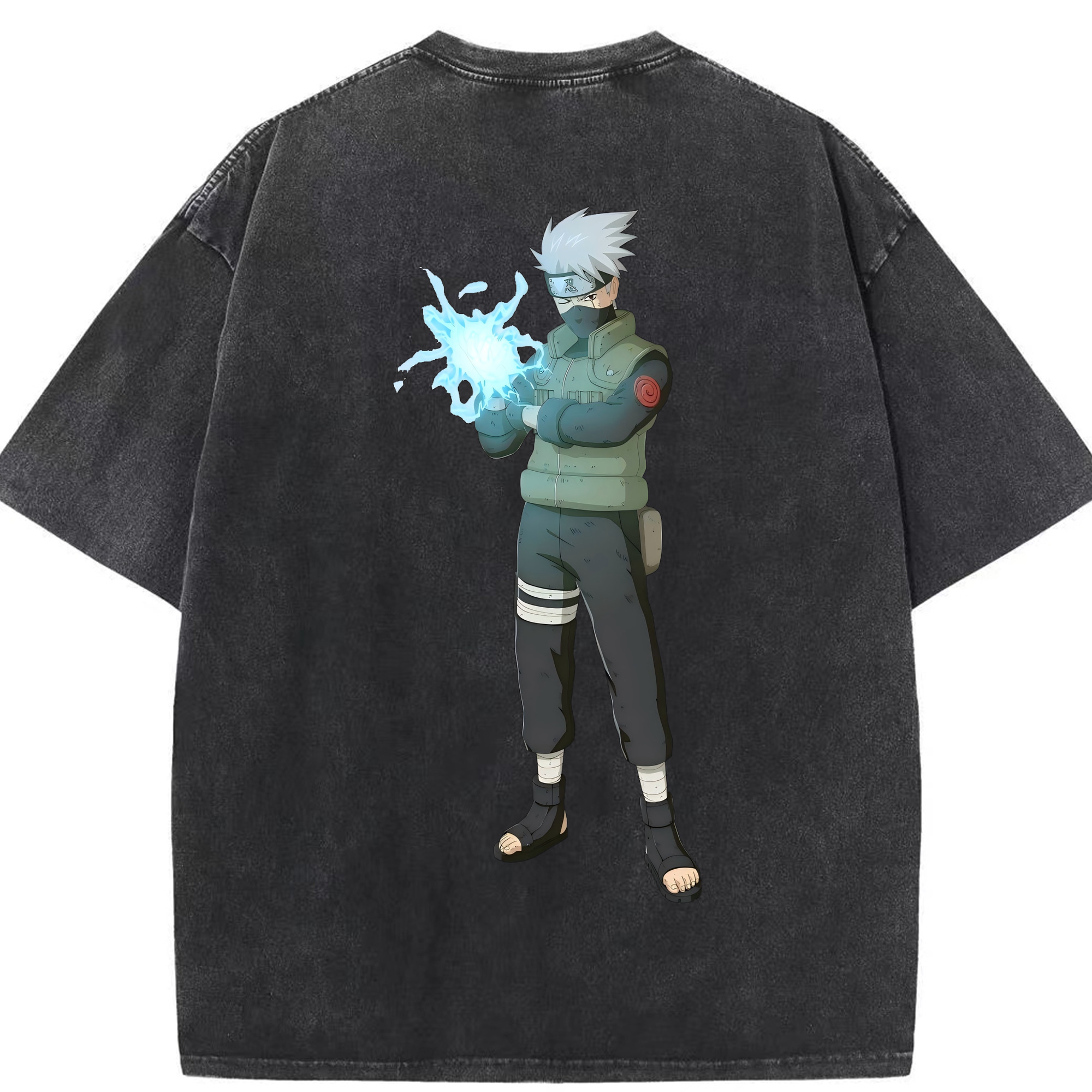 （画像用） NARUTO -ナルト- はたけ カカシ Hatake Kakashi 綿100% ヴィンテージ風 半袖Tシャツ（背面プリント）