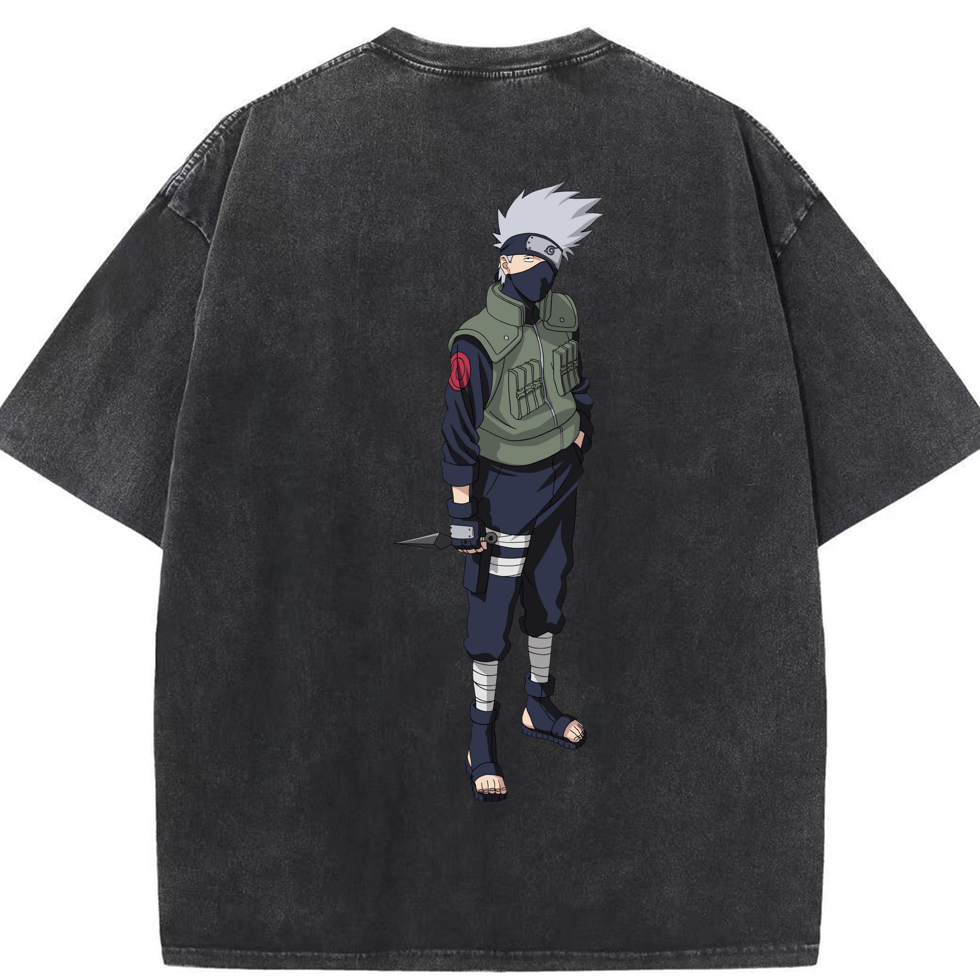 （画像用） NARUTO -ナルト- はたけ カカシ Hatake Kakashi 綿100% ヴィンテージ風 半袖Tシャツ（背面プリント）