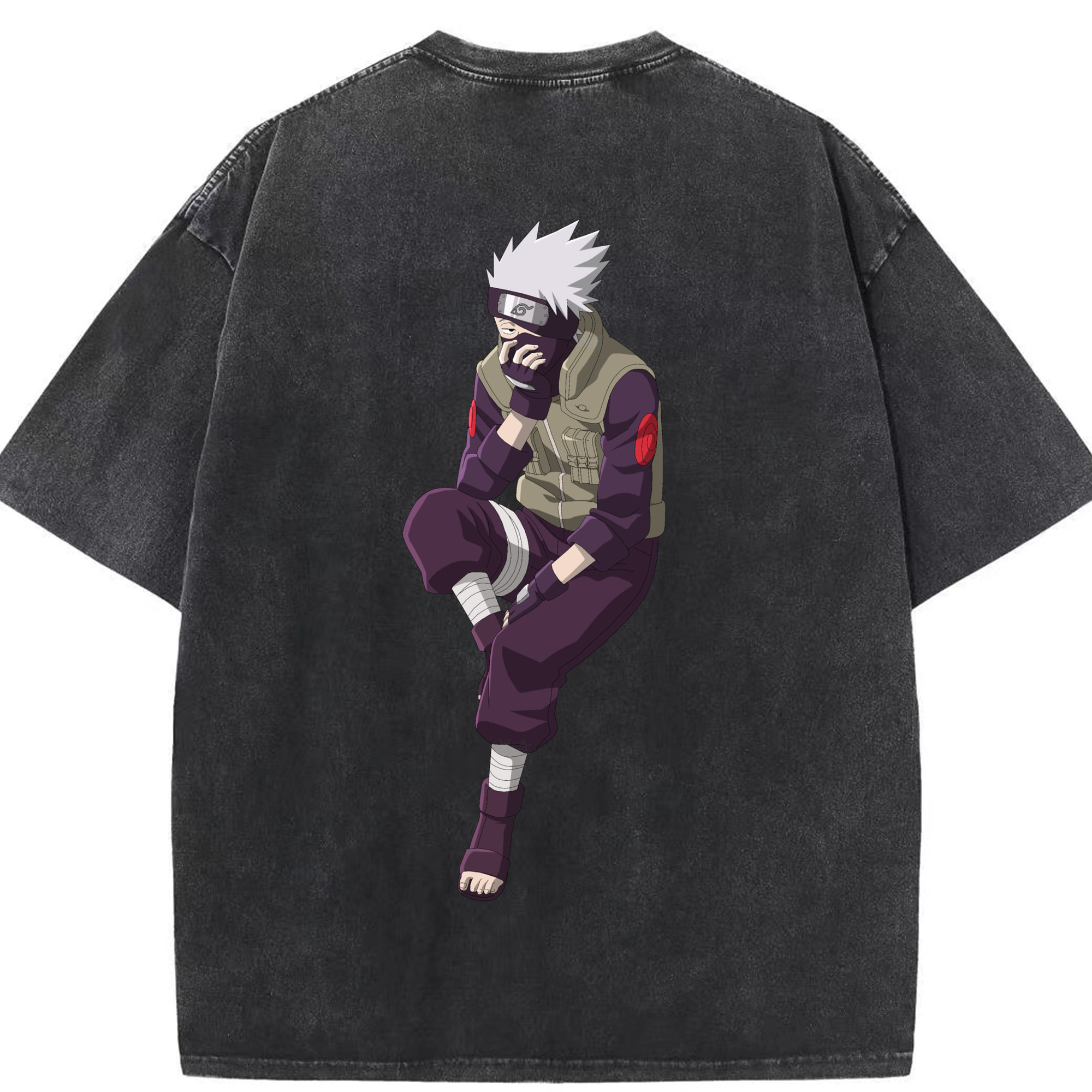 （画像用） NARUTO -ナルト- はたけ カカシ Hatake Kakashi 綿100% ヴィンテージ風 半袖Tシャツ（背面プリント）