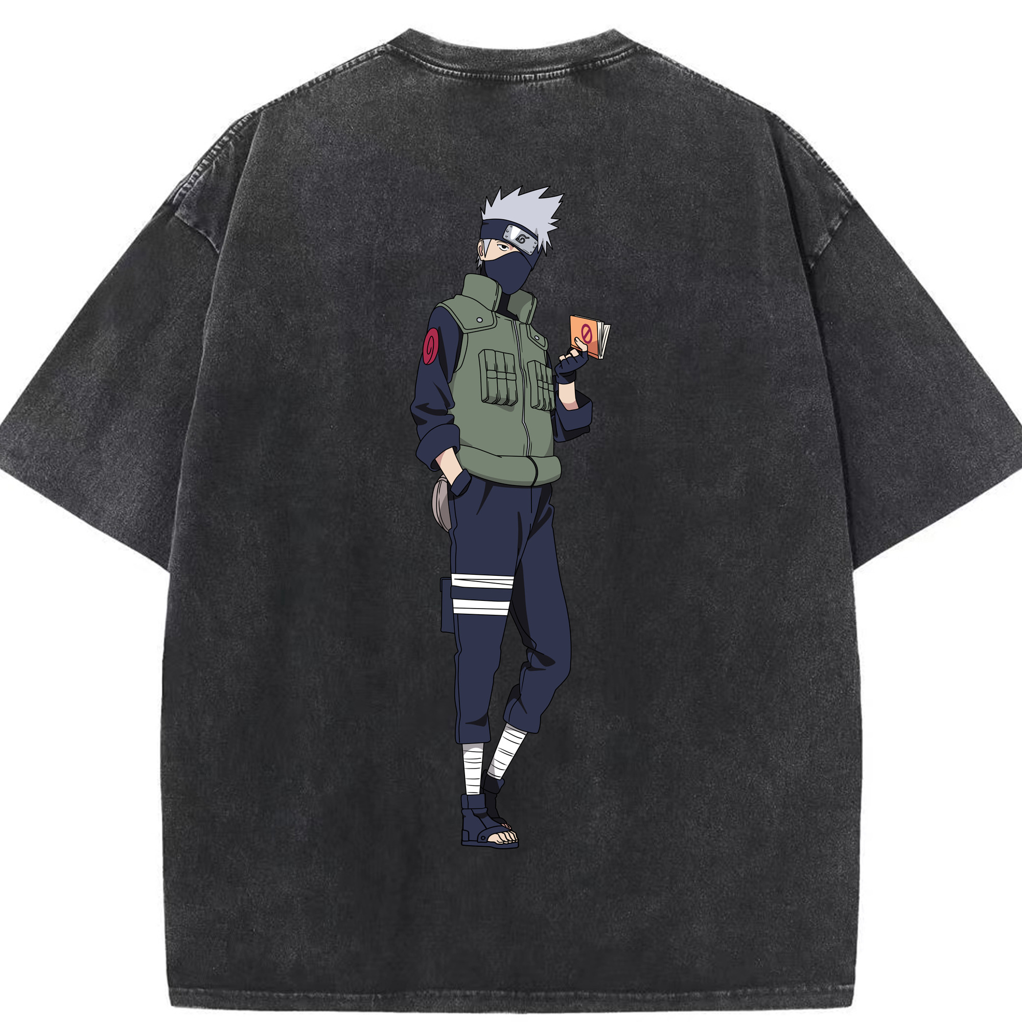 （画像用） NARUTO -ナルト- はたけ カカシ Hatake Kakashi 綿100% ヴィンテージ風 半袖Tシャツ（背面プリント）
