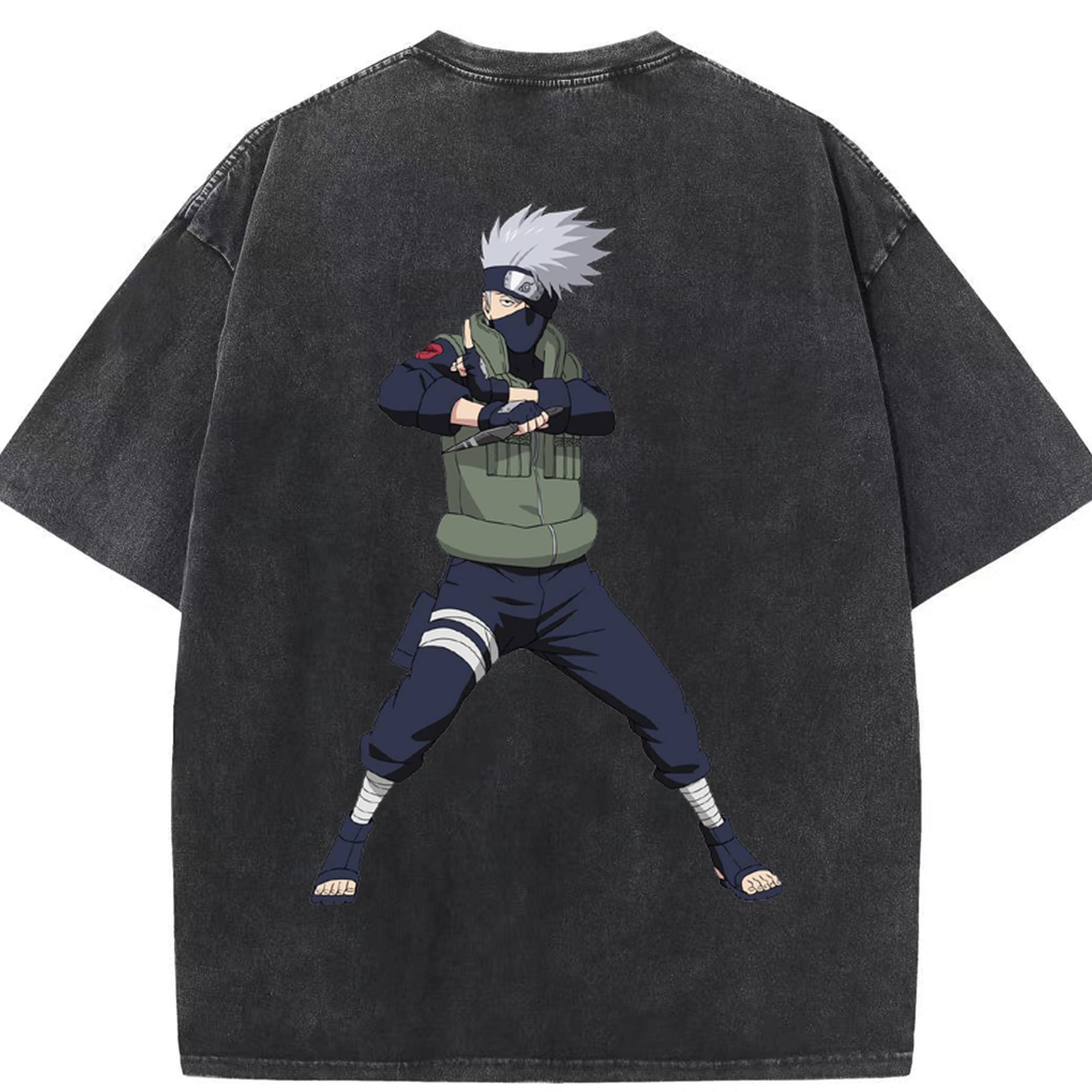 （画像用） NARUTO -ナルト- はたけ カカシ Hatake Kakashi 綿100% ヴィンテージ風 半袖Tシャツ（背面プリント）