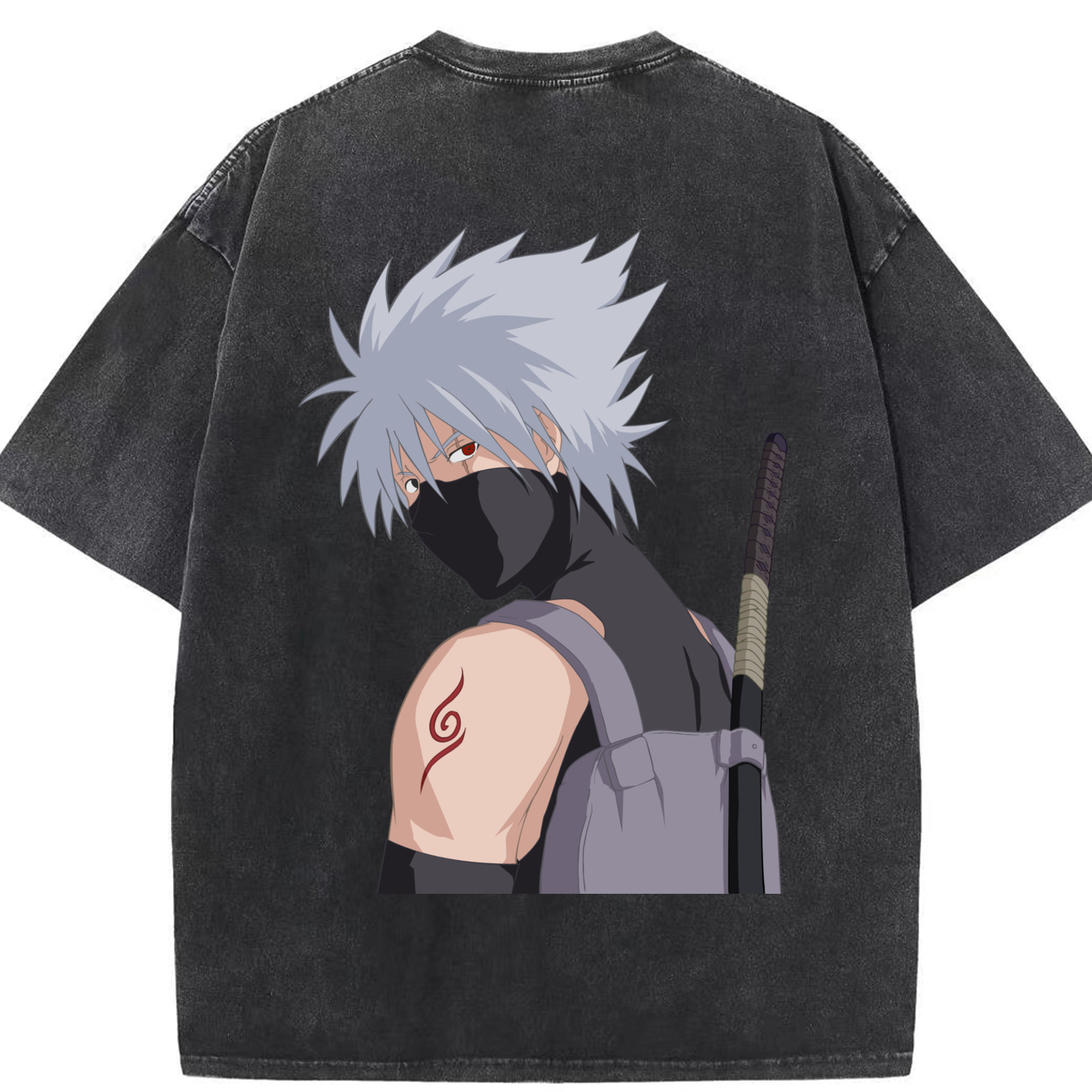 （画像用） NARUTO -ナルト- はたけ カカシ Hatake Kakashi 綿100% ヴィンテージ風 半袖Tシャツ（背面プリント）