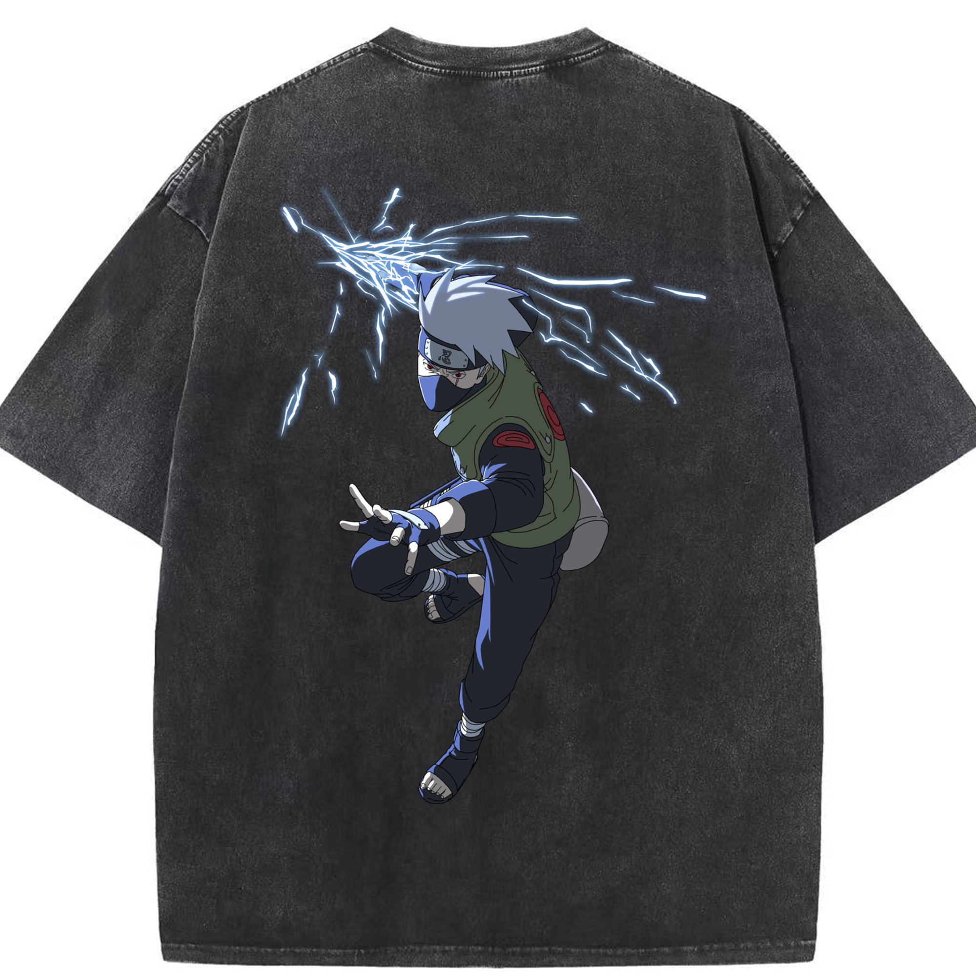 （画像用） NARUTO -ナルト- はたけ カカシ Hatake Kakashi 綿100% ヴィンテージ風 半袖Tシャツ（背面プリント）