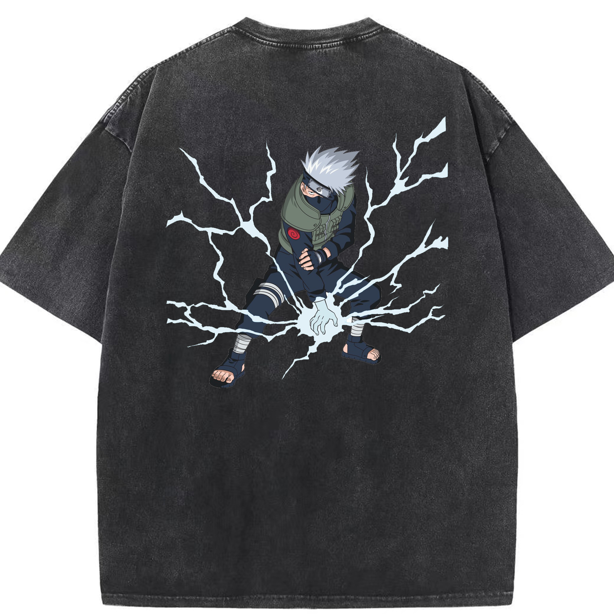 （画像用） NARUTO -ナルト- はたけ カカシ Hatake Kakashi 綿100% ヴィンテージ風 半袖Tシャツ（背面プリント）