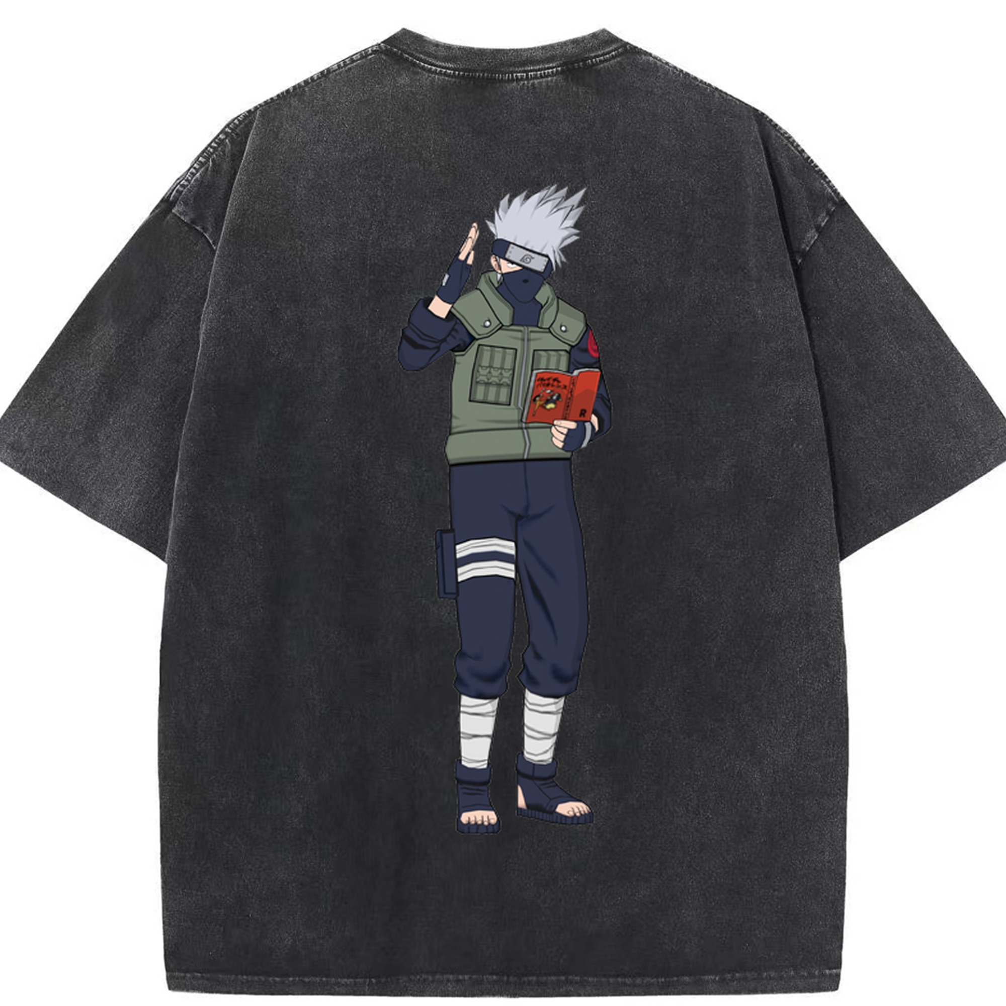 （画像用） NARUTO -ナルト- はたけ カカシ Hatake Kakashi 綿100% ヴィンテージ風 半袖Tシャツ（背面プリント）