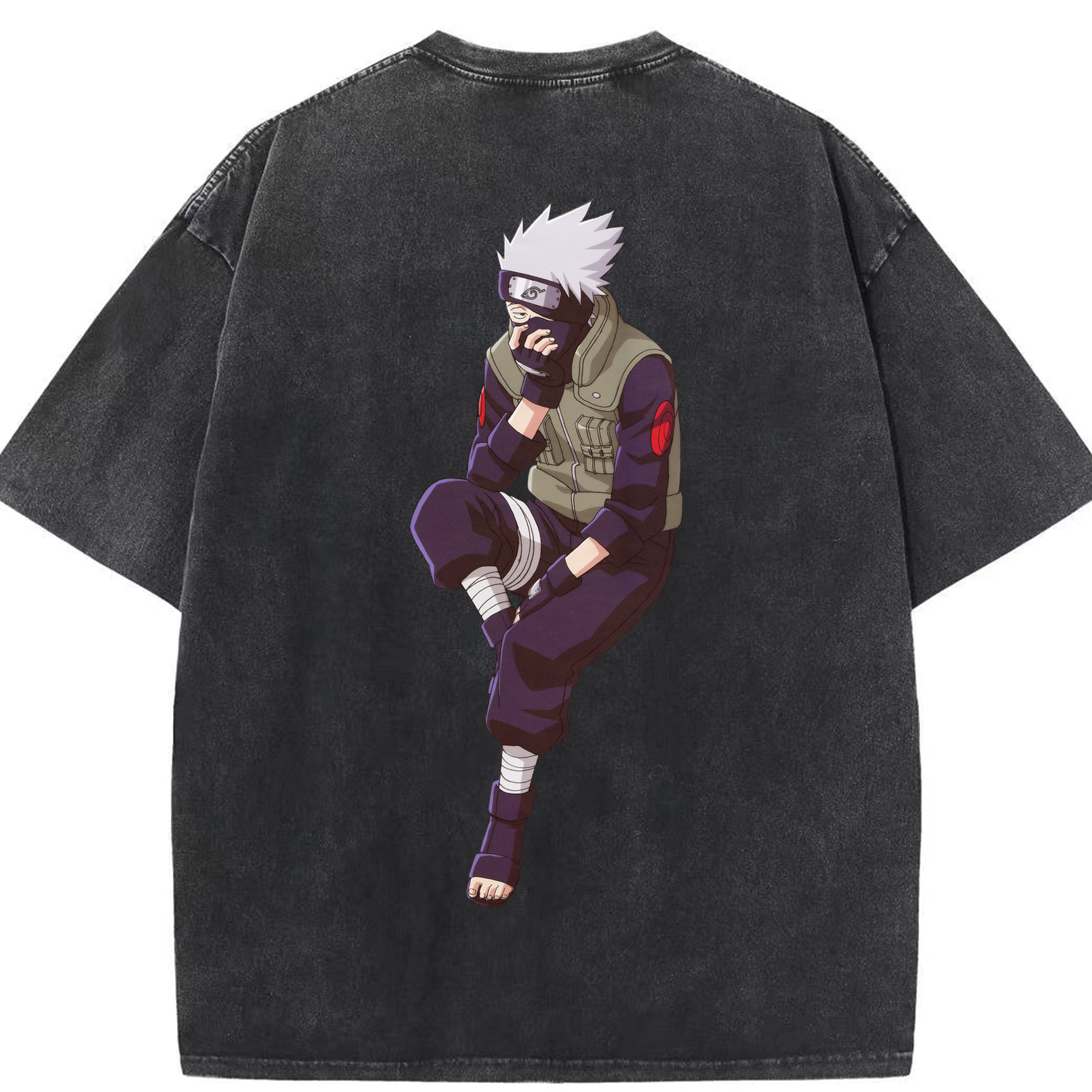 （画像用） NARUTO -ナルト- はたけ カカシ Hatake Kakashi 綿100% ヴィンテージ風 半袖Tシャツ（背面プリント）