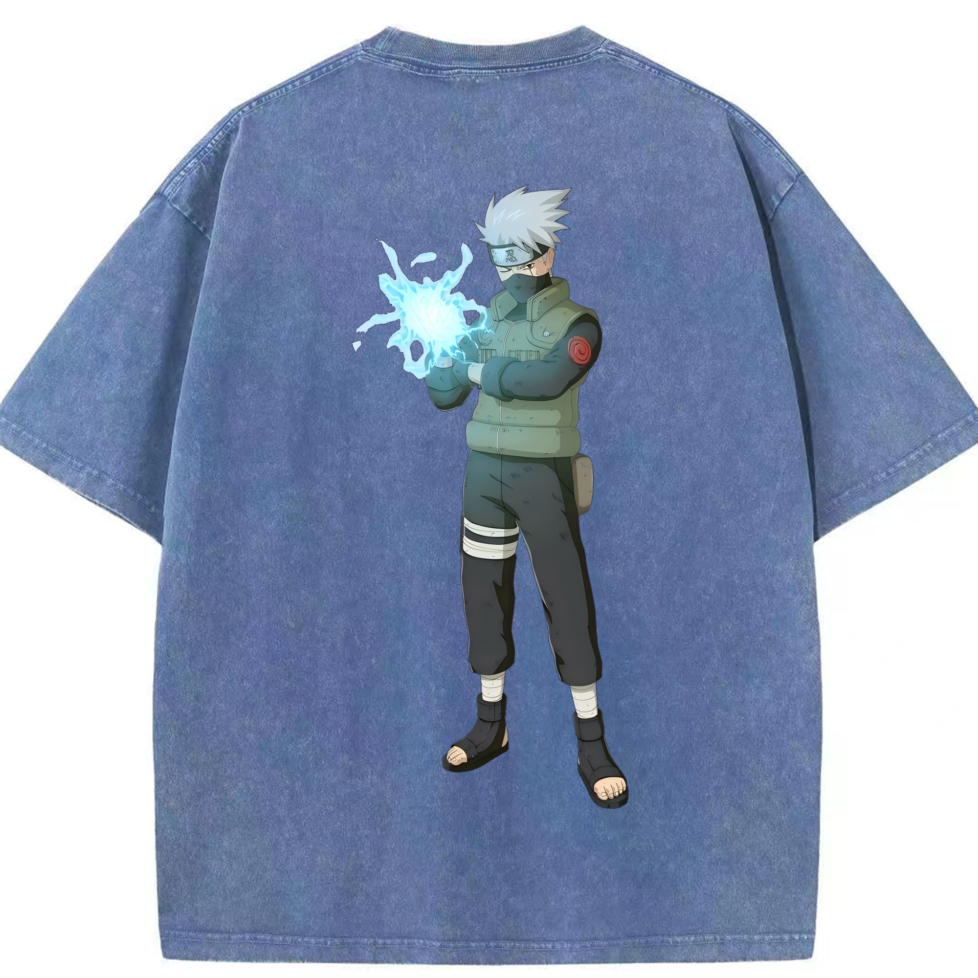 （画像用） NARUTO -ナルト- はたけ カカシ Hatake Kakashi 綿100% ヴィンテージ風 半袖Tシャツ（背面プリント）