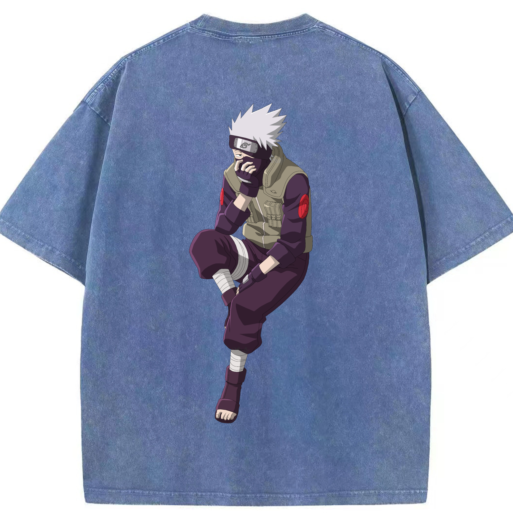 （画像用） NARUTO -ナルト- はたけ カカシ Hatake Kakashi 綿100% ヴィンテージ風 半袖Tシャツ（背面プリント）