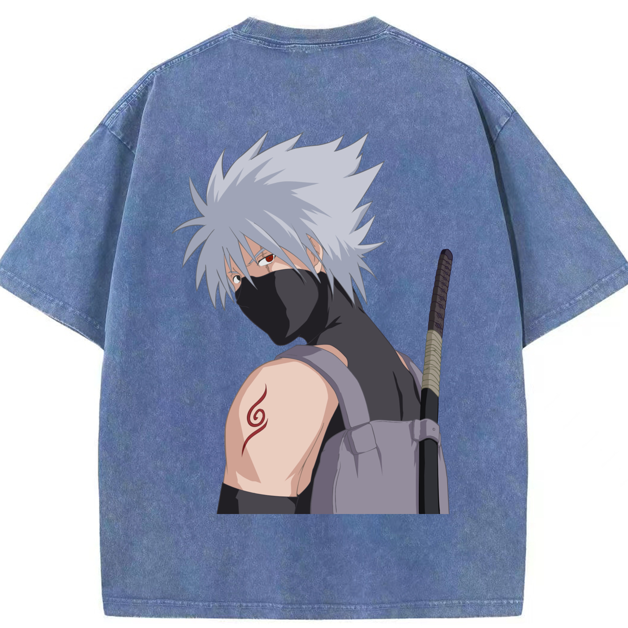 （画像用） NARUTO -ナルト- はたけ カカシ Hatake Kakashi 綿100% ヴィンテージ風 半袖Tシャツ（背面プリント）