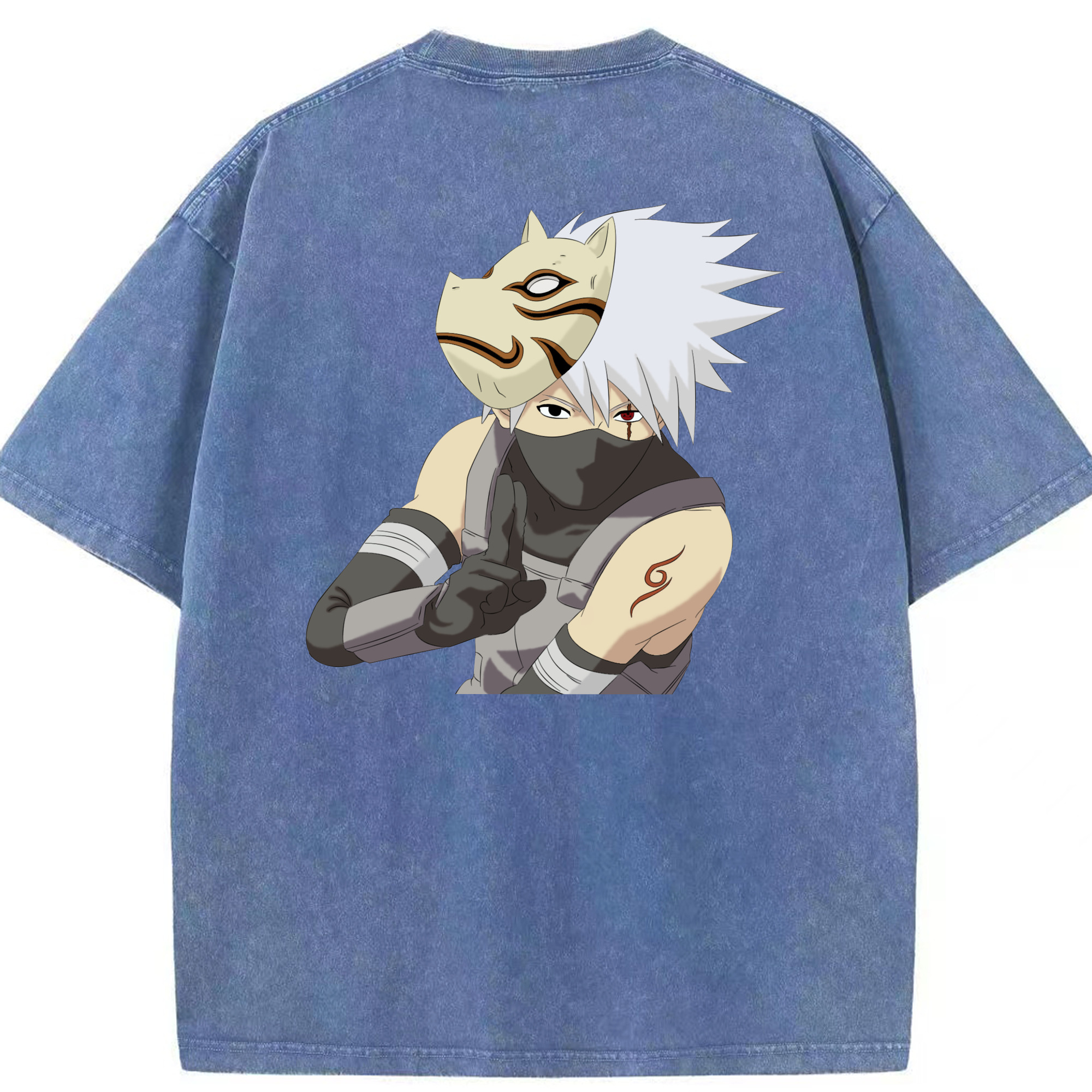 （画像用） NARUTO -ナルト- はたけ カカシ Hatake Kakashi 綿100% ヴィンテージ風 半袖Tシャツ（背面プリント）