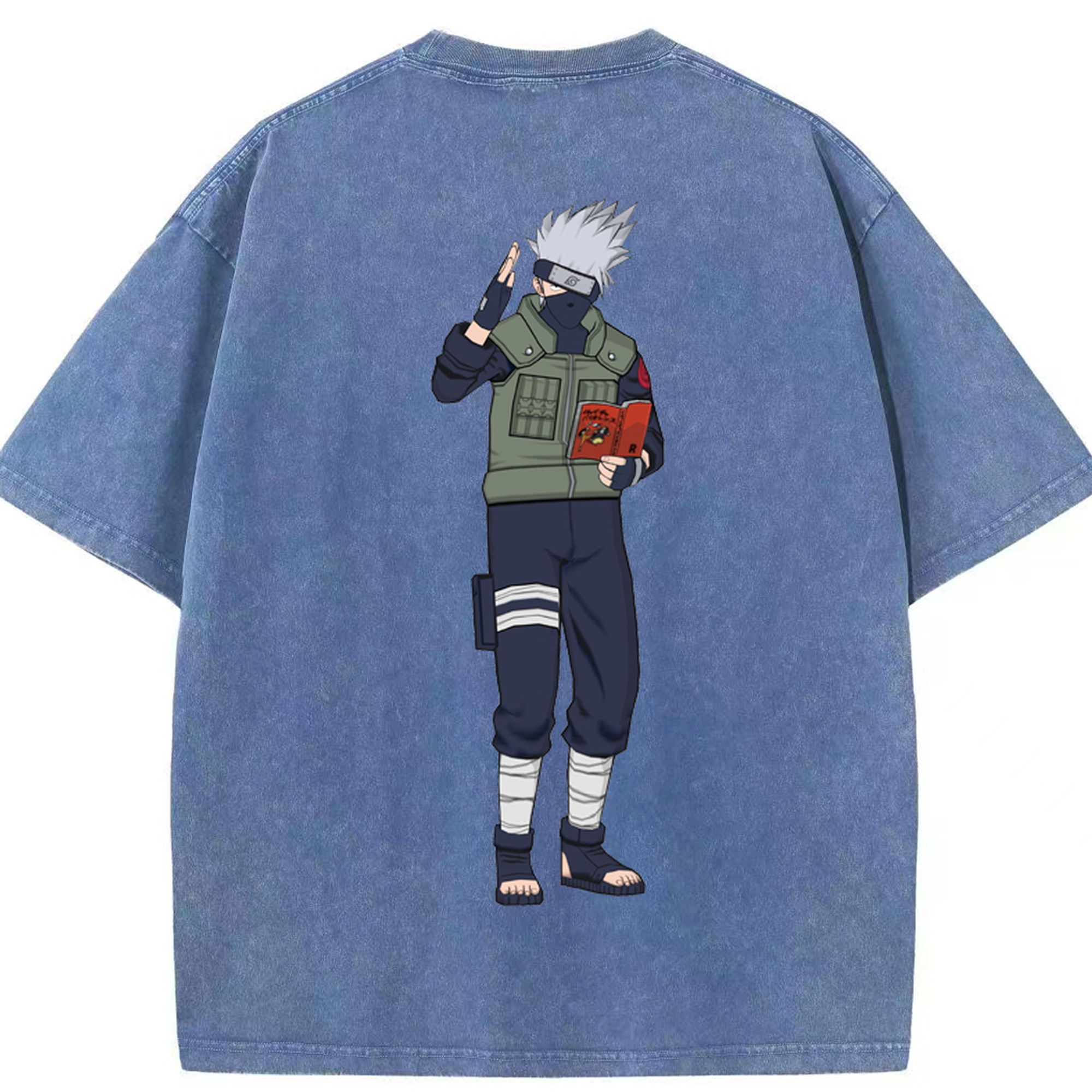 （画像用） NARUTO -ナルト- はたけ カカシ Hatake Kakashi 綿100% ヴィンテージ風 半袖Tシャツ（背面プリント）
