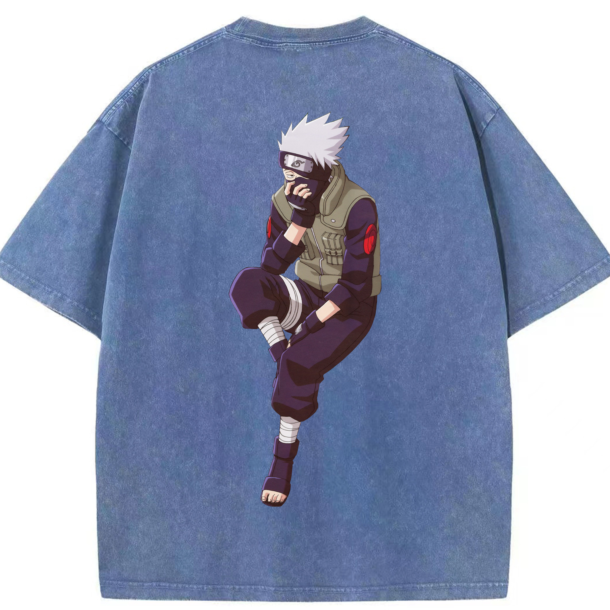（画像用） NARUTO -ナルト- はたけ カカシ Hatake Kakashi 綿100% ヴィンテージ風 半袖Tシャツ（背面プリント）