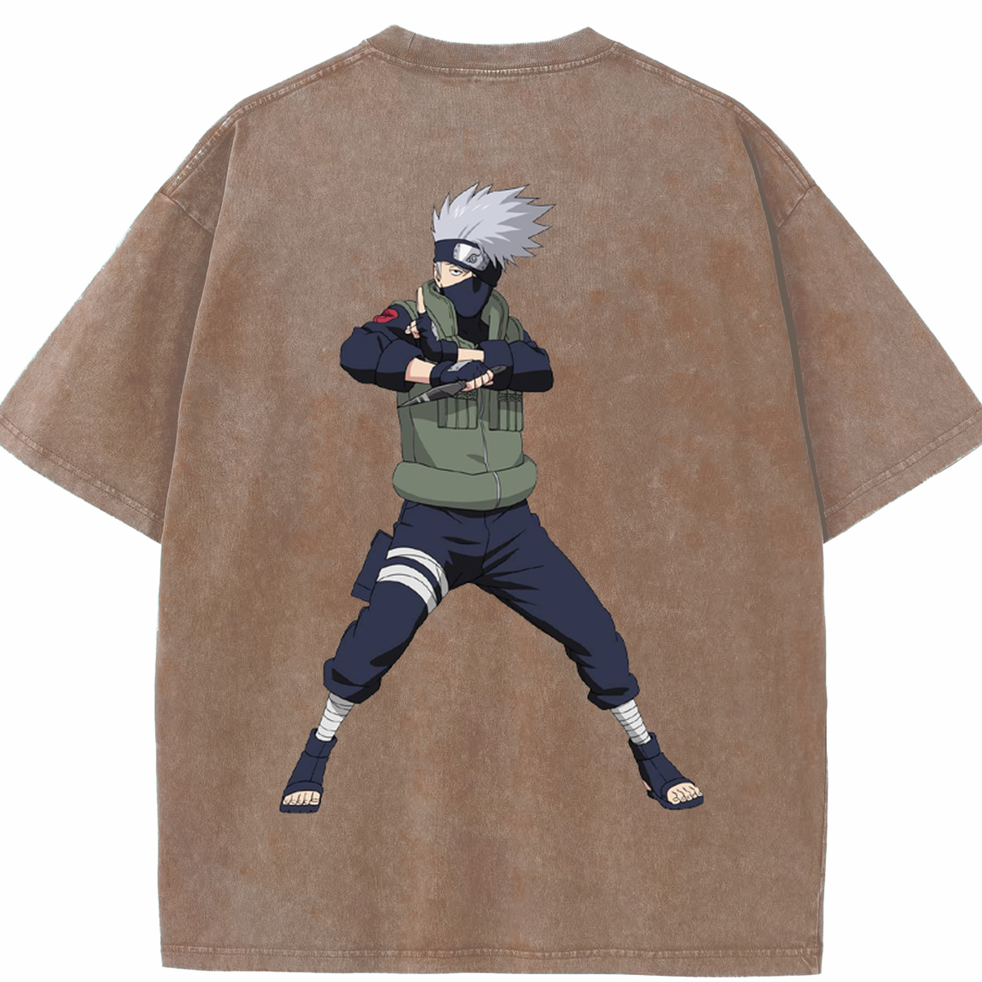 （画像用） NARUTO -ナルト- はたけ カカシ Hatake Kakashi 綿100% ヴィンテージ風 半袖Tシャツ（背面プリント）