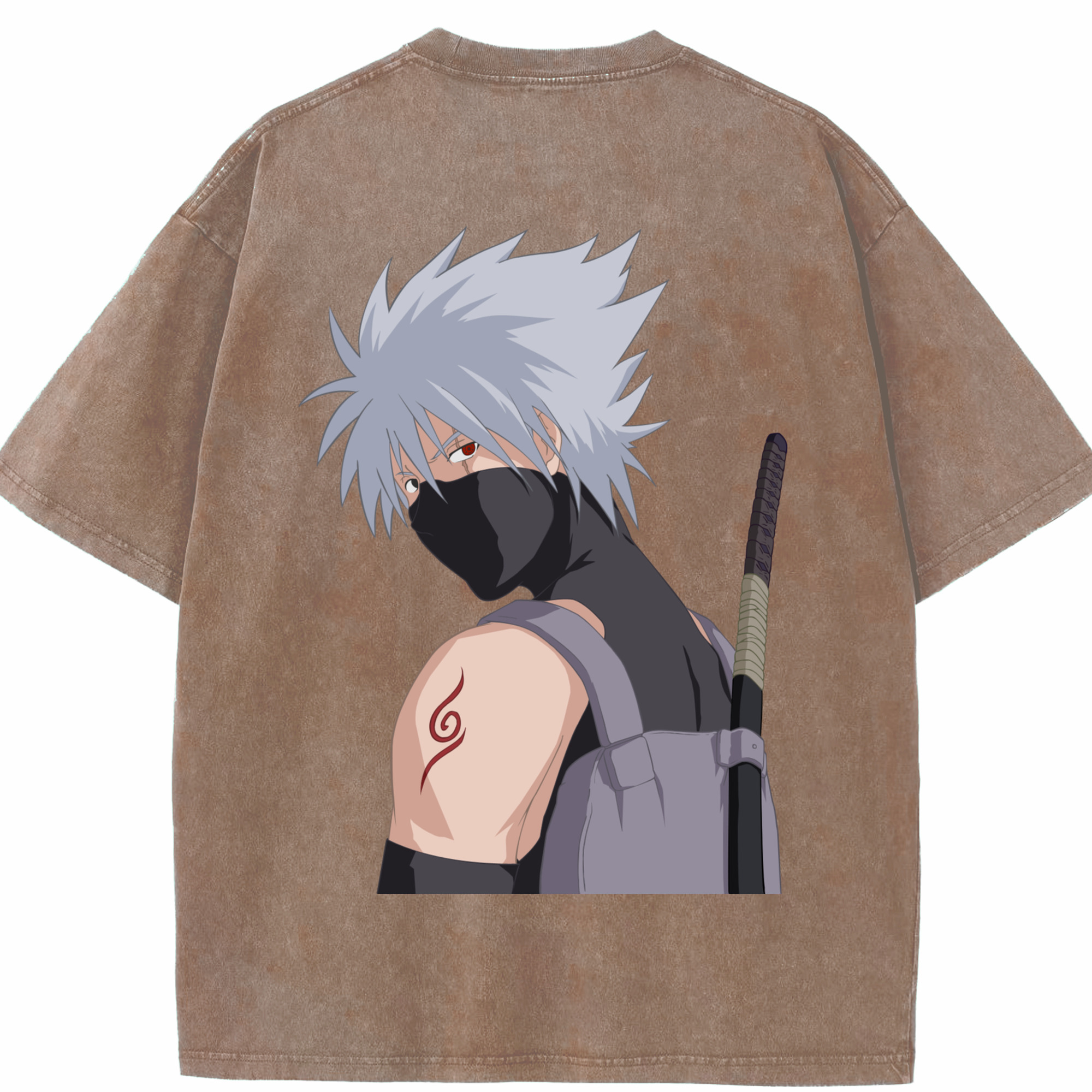 （画像用） NARUTO -ナルト- はたけ カカシ Hatake Kakashi 綿100% ヴィンテージ風 半袖Tシャツ（背面プリント）