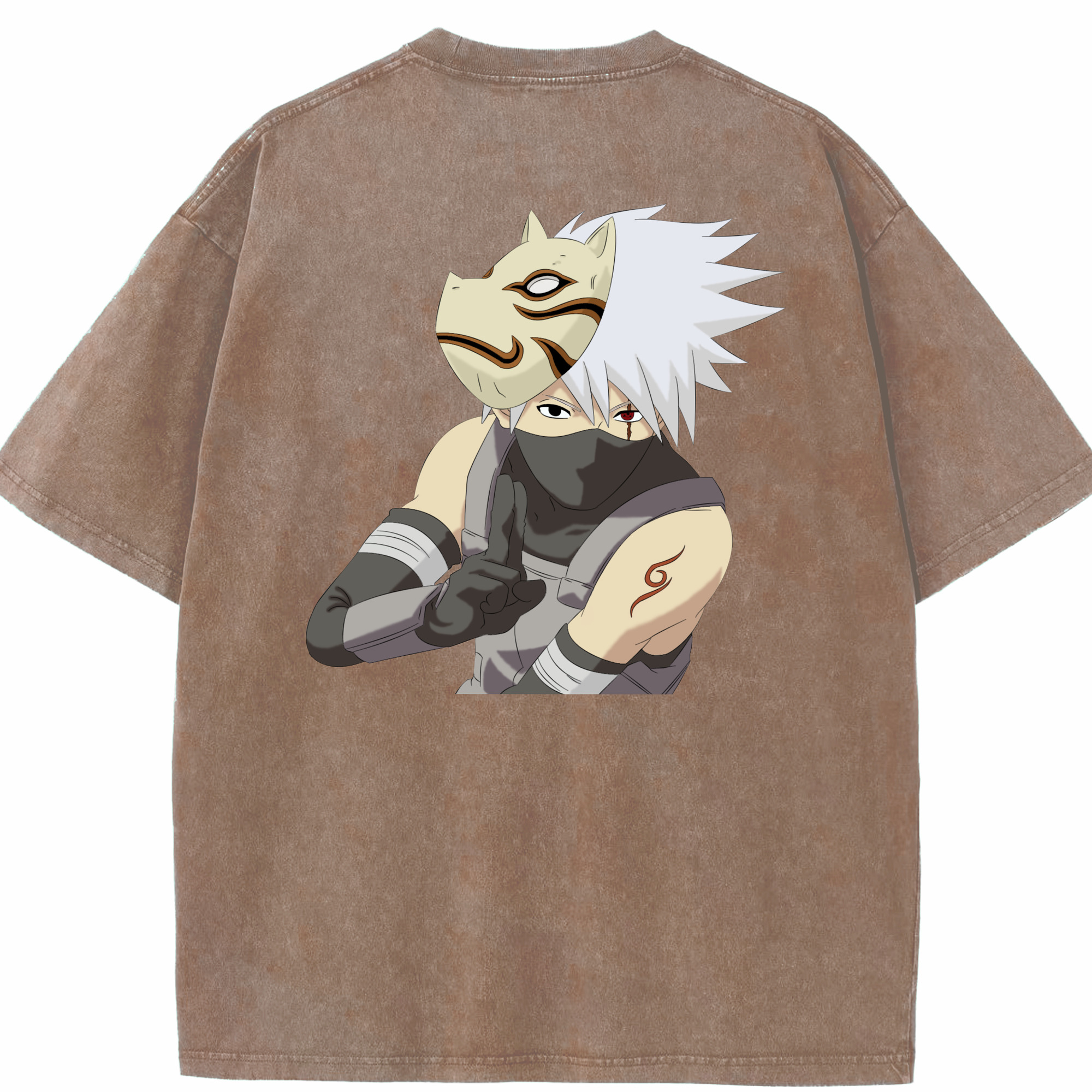 （画像用） NARUTO -ナルト- はたけ カカシ Hatake Kakashi 綿100% ヴィンテージ風 半袖Tシャツ（背面プリント）