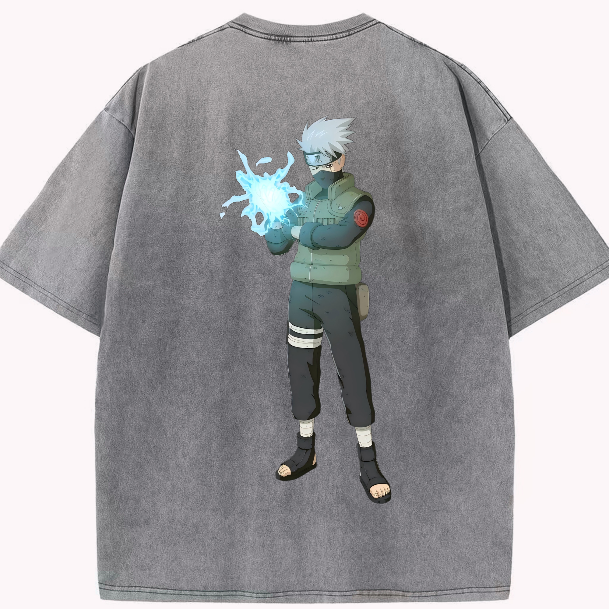 （画像用） NARUTO -ナルト- はたけ カカシ Hatake Kakashi 綿100% ヴィンテージ風 半袖Tシャツ（背面プリント）