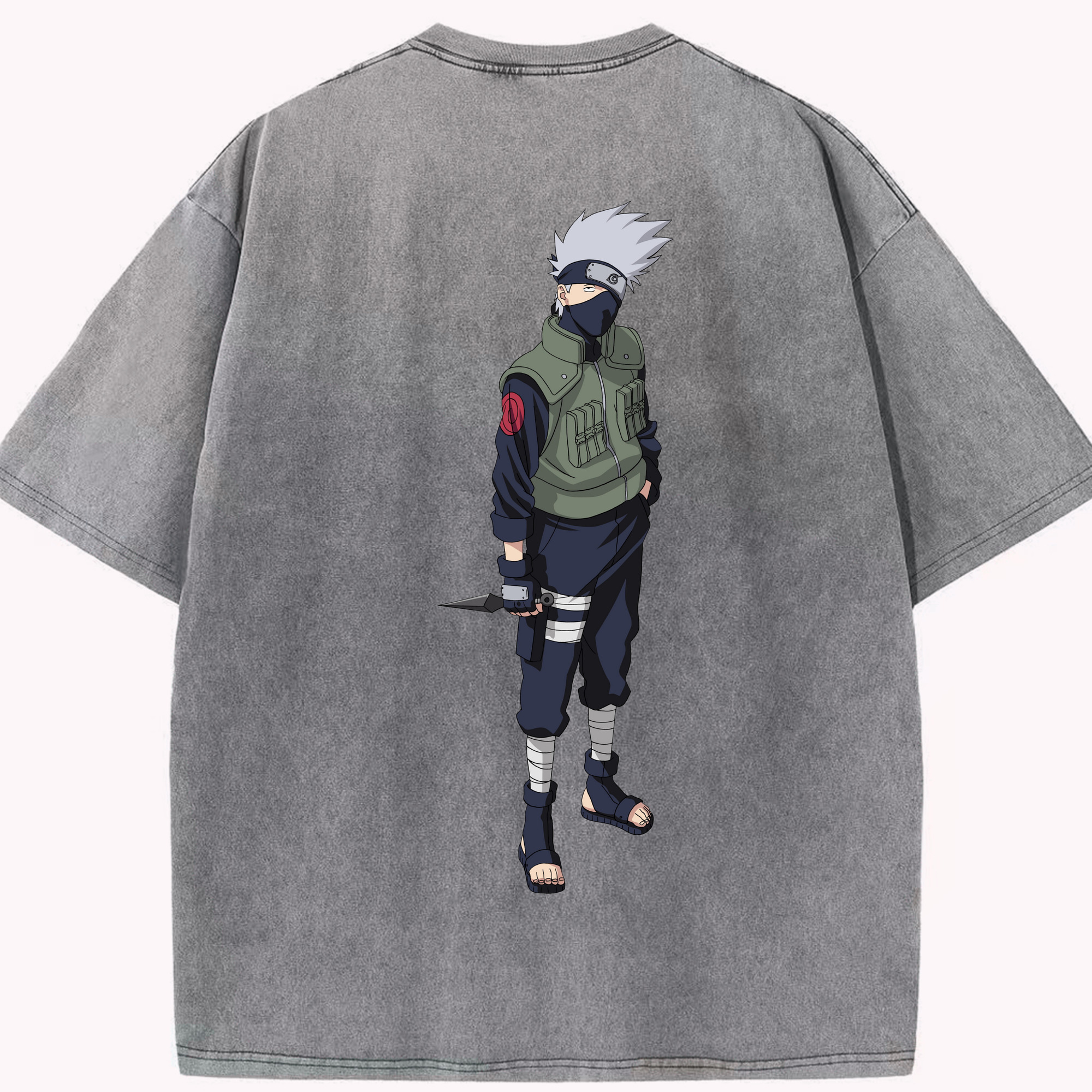 （画像用） NARUTO -ナルト- はたけ カカシ Hatake Kakashi 綿100% ヴィンテージ風 半袖Tシャツ（背面プリント）