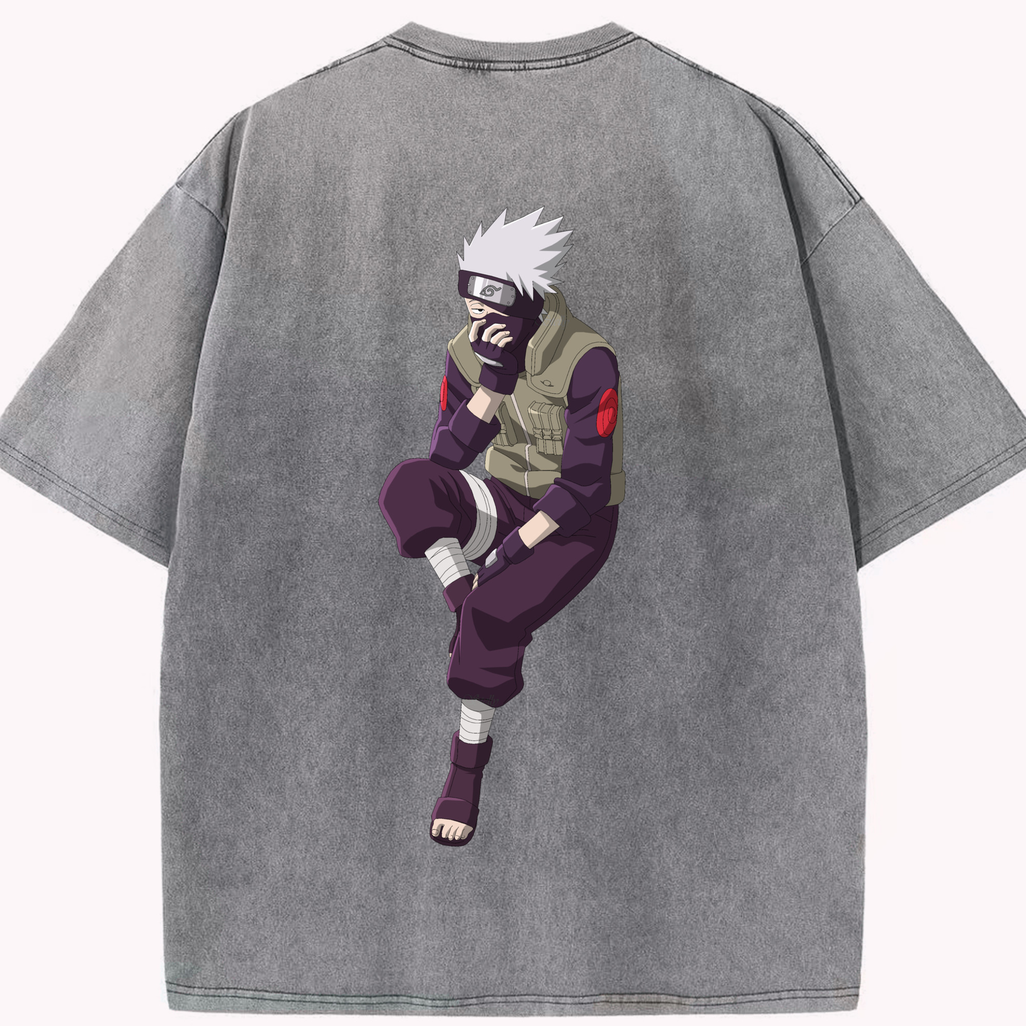 （画像用） NARUTO -ナルト- はたけ カカシ Hatake Kakashi 綿100% ヴィンテージ風 半袖Tシャツ（背面プリント）
