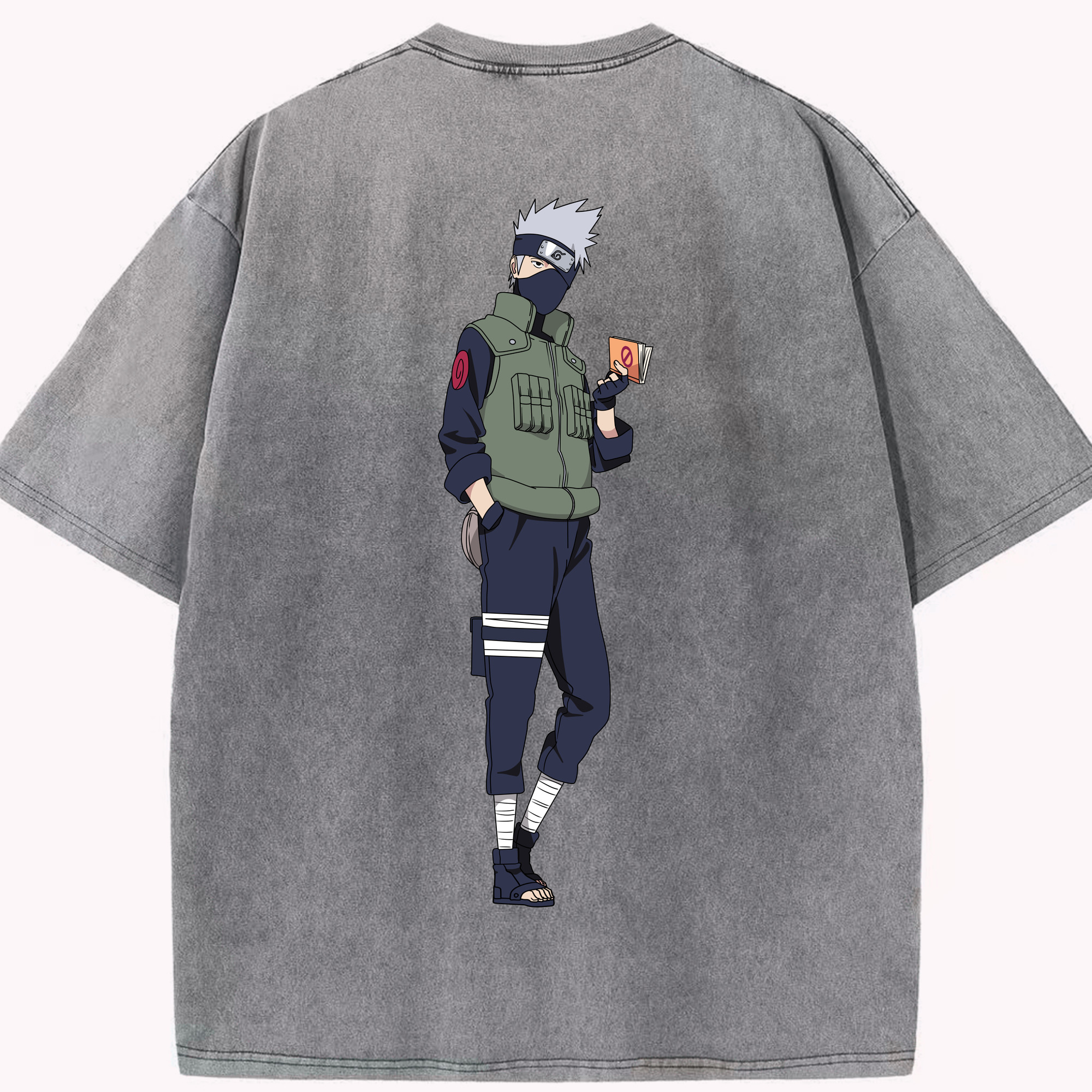（画像用） NARUTO -ナルト- はたけ カカシ Hatake Kakashi 綿100% ヴィンテージ風 半袖Tシャツ（背面プリント）